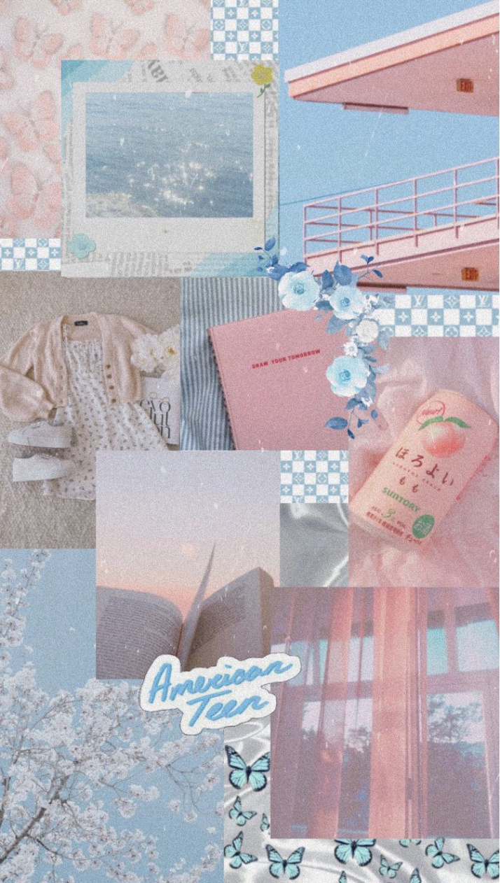 aesthetic pink and blue  Tema seni, Wallpaper kupu-kupu