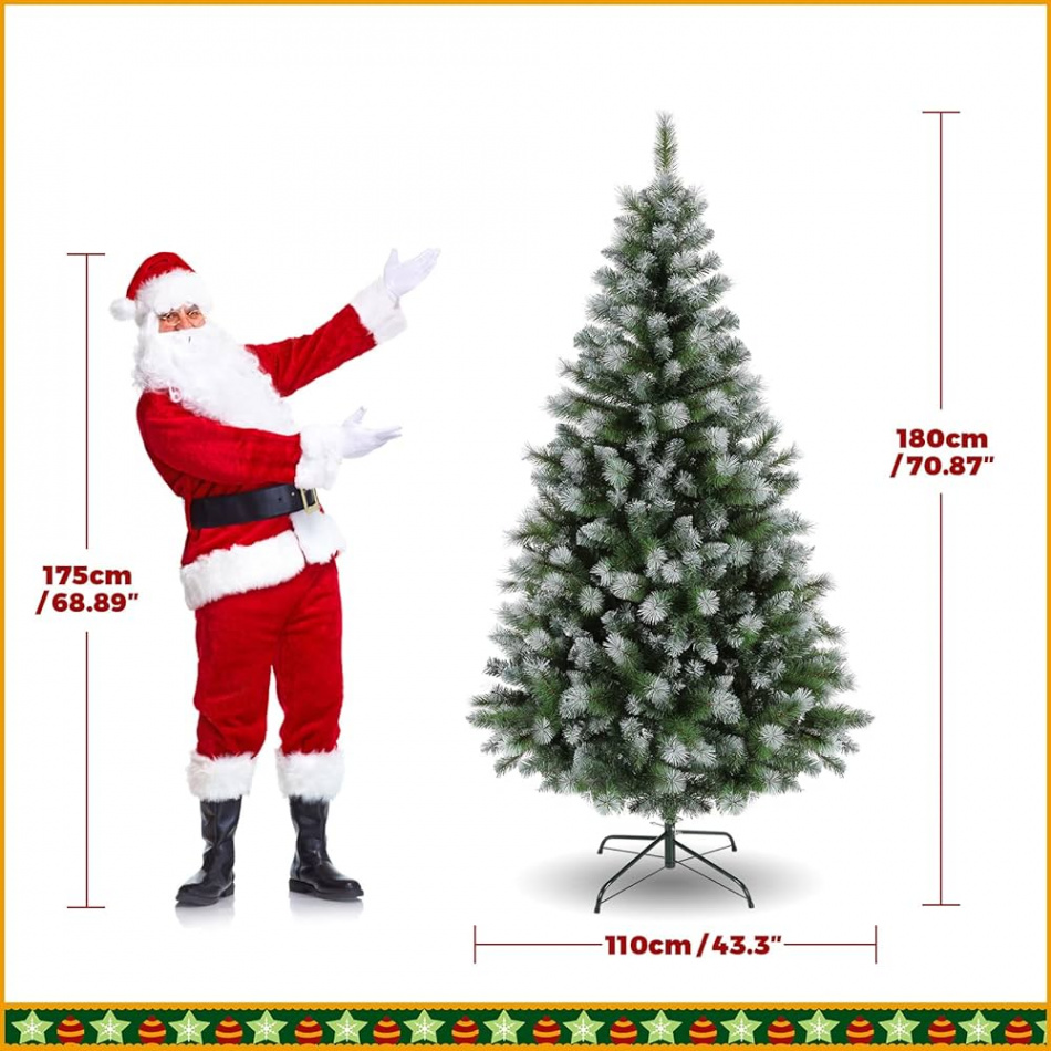 Artificial Christmas Tree  ft with Folding Branches, Party Tree with Metal  Stand,  Branch Tips, Easy Assembly, Christmas Home Decoration for