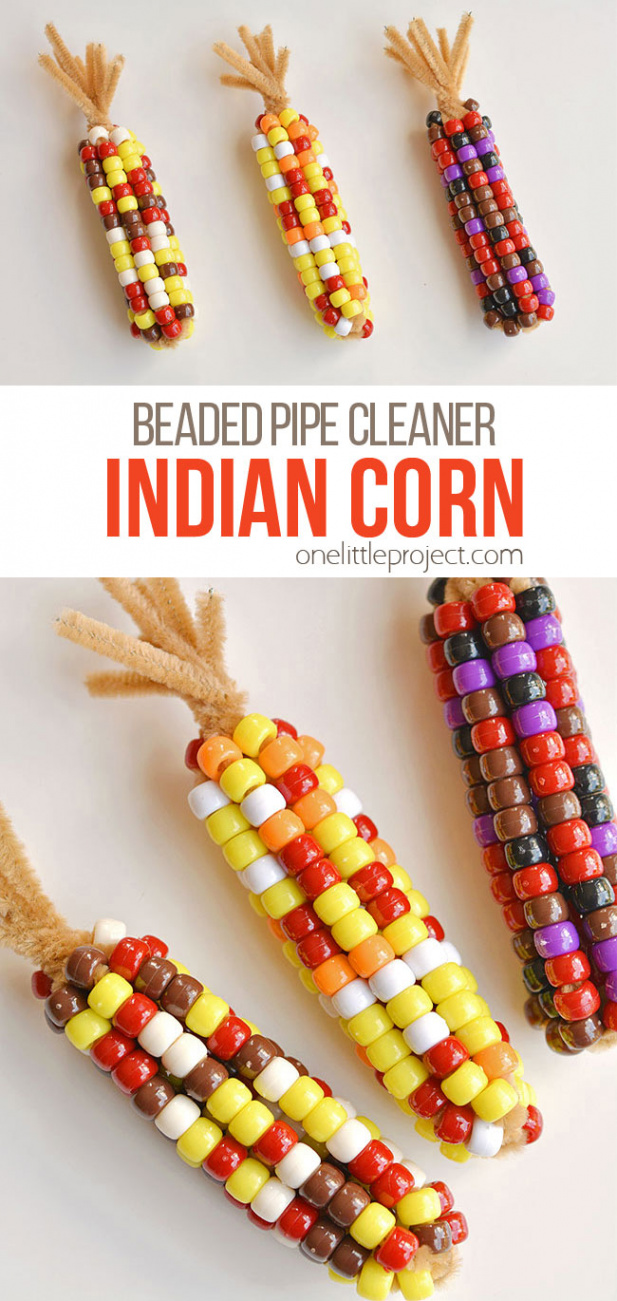 Beaded Pipe Cleaner Indian Corn - One Little Project