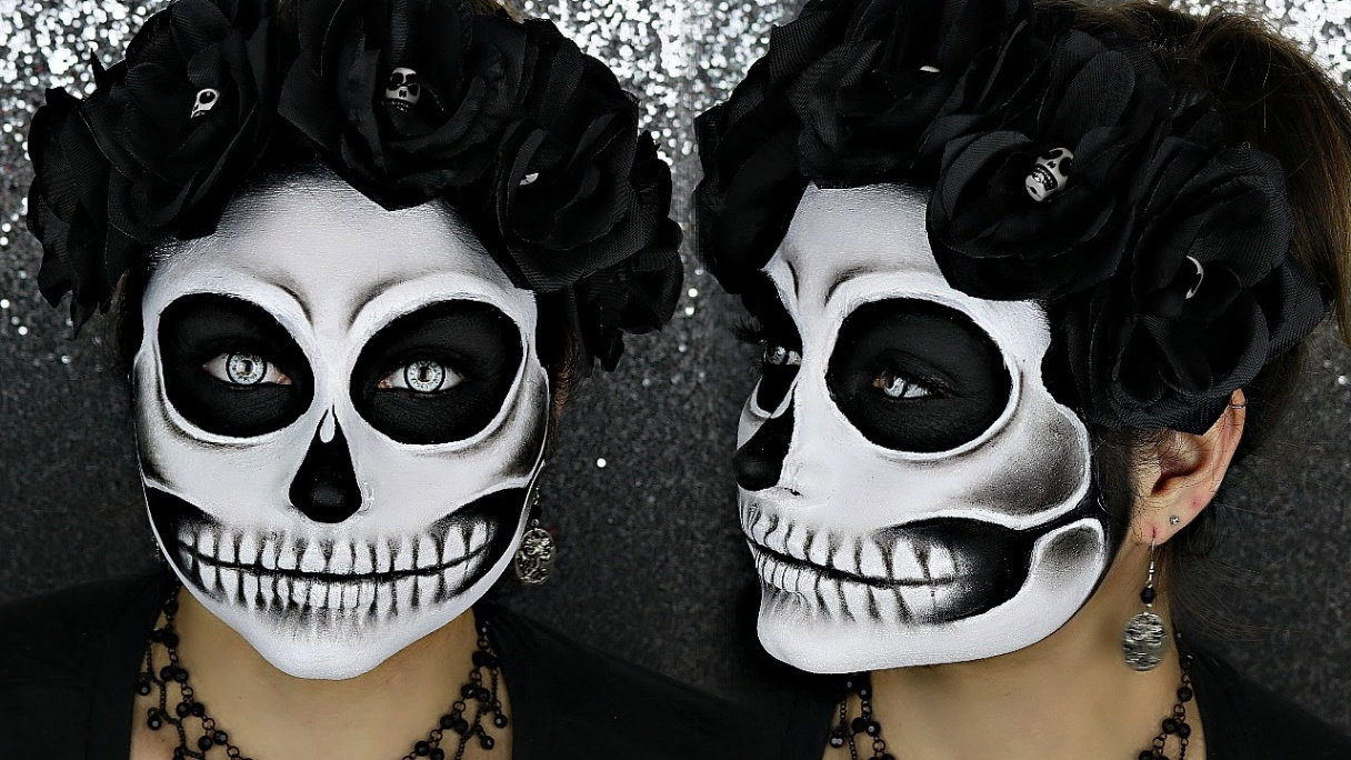 Black And White Detailed Skull Halloween Makeup Tutorial  BeautyByJosieK