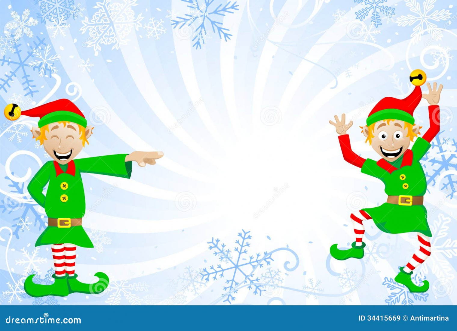 Blue Christmas Background with Elves Stock Vector - Illustration