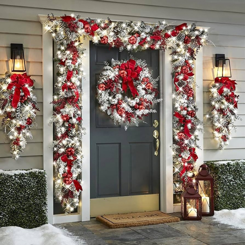 Christmas Decoration Set of , Hanging Door Frame, White Christmas  Decorations, Christmas Garland, Wreath and Set of  Entrance Inverted Tree,  for