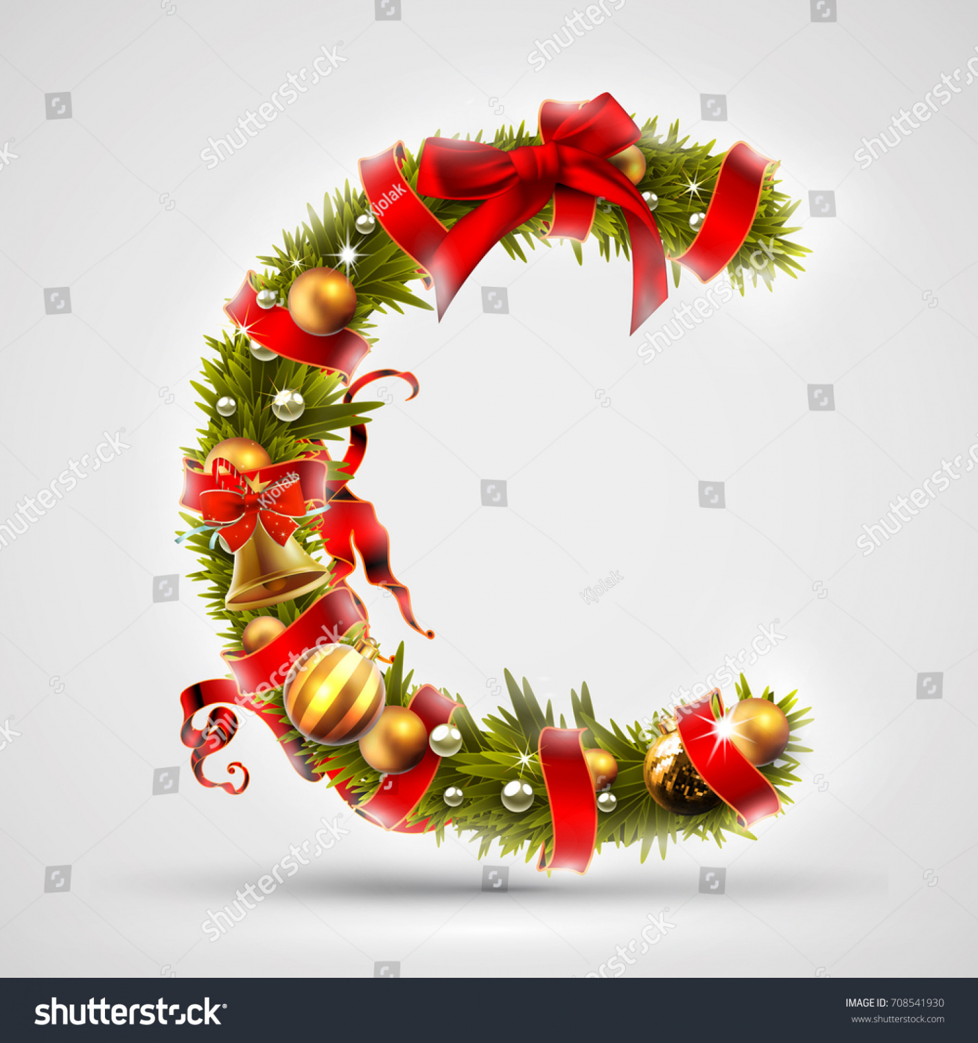 Christmas Font Letter C Christmas Tree: Stock-Vektorgrafik