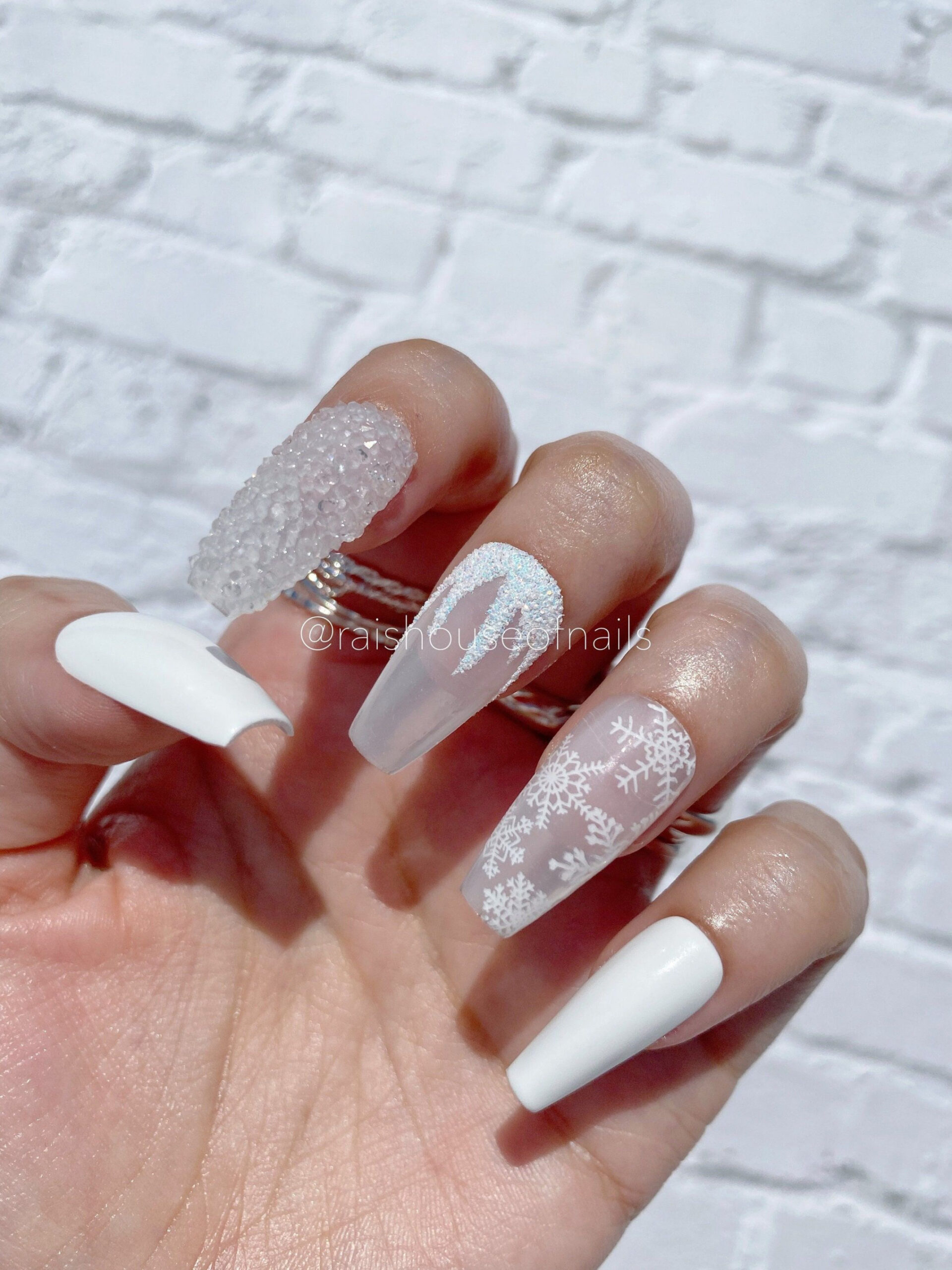 Christmas Press on Nails Winter White Snow Glue on Nails - Etsy