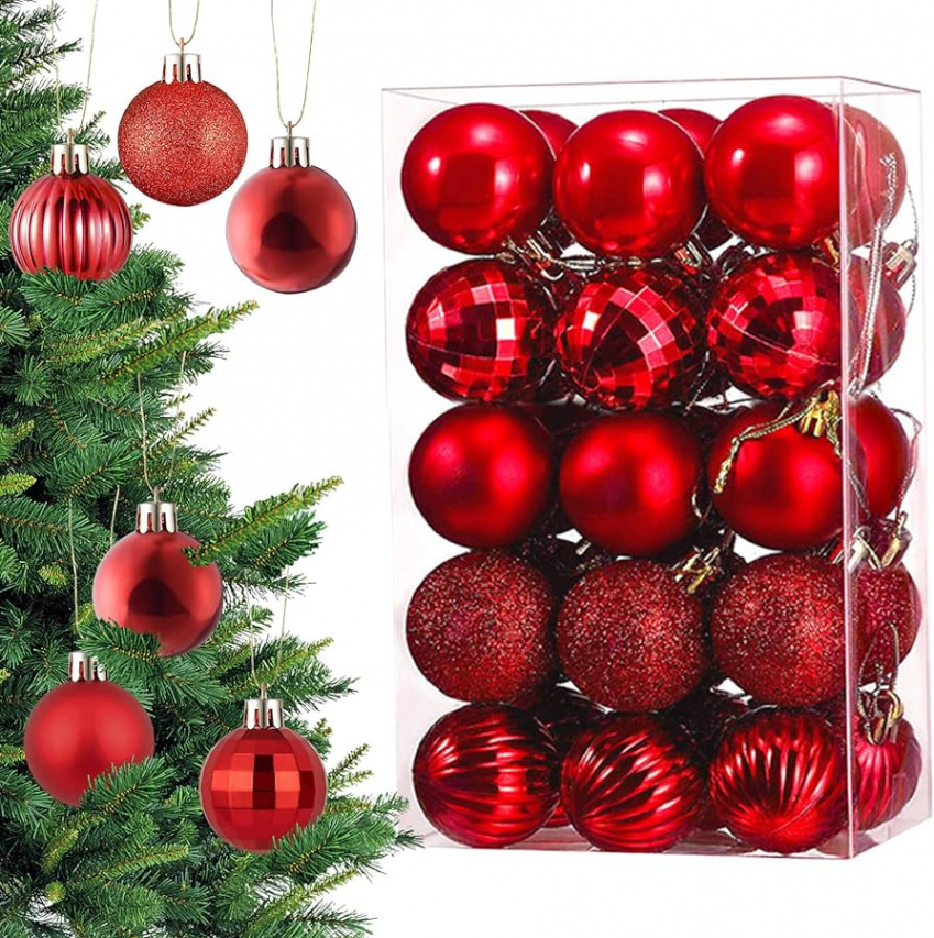 Christmas Tree Baubles, Red, Pack of ,  cm Christmas Baubles, Red  Plastic, Large Tree Decoration, Christmas, Shatterproof Christmas Tree  Baubles,