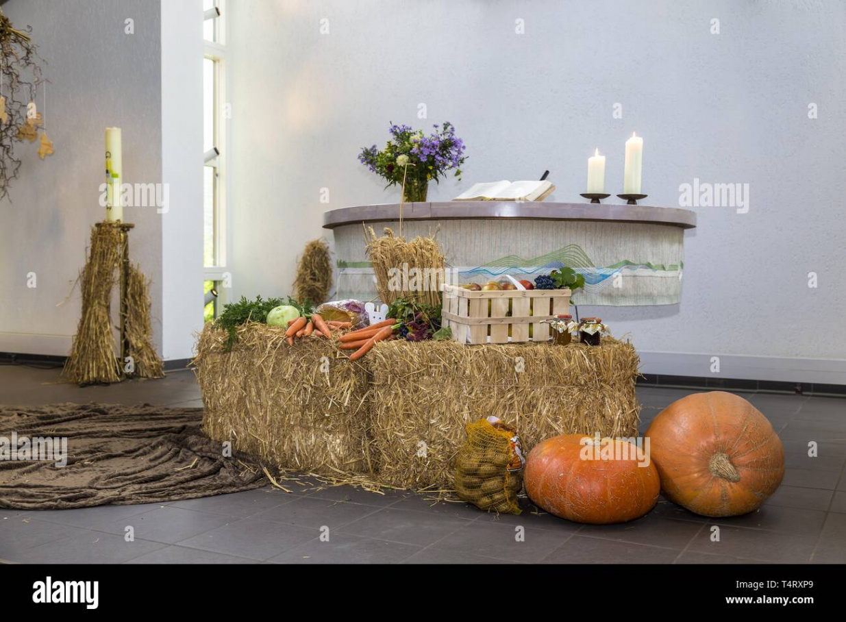 Church with decoration for thanksgiving hi-res stock photography