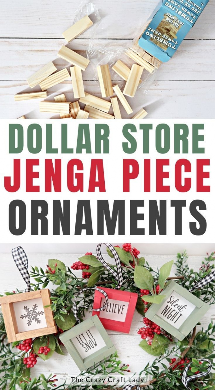 DIY Jenga Christmas Ornaments - Dollar Tree Tumbling Tower Craft