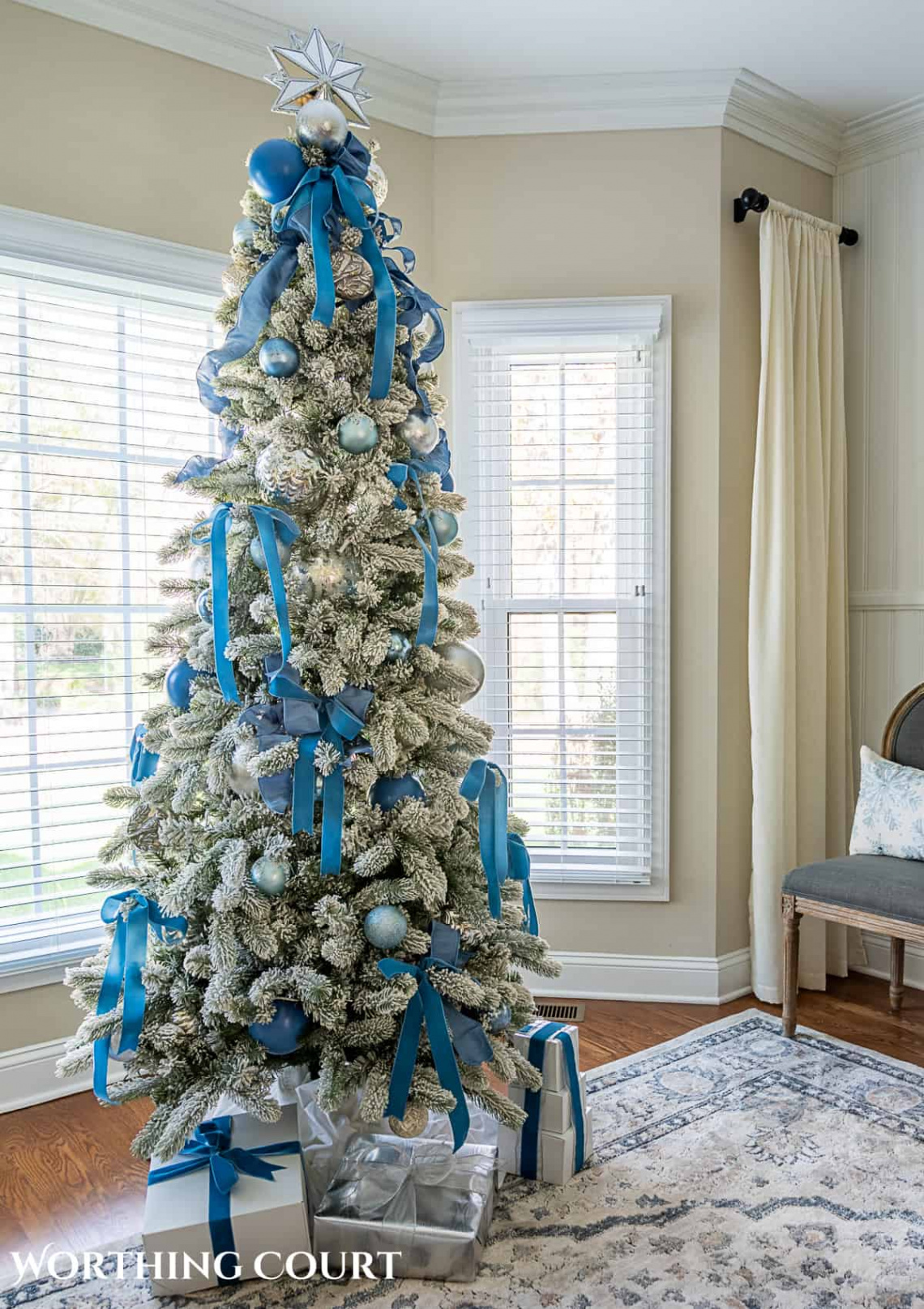 Elegant French Blue And Silver Dining Room Christmas Decor