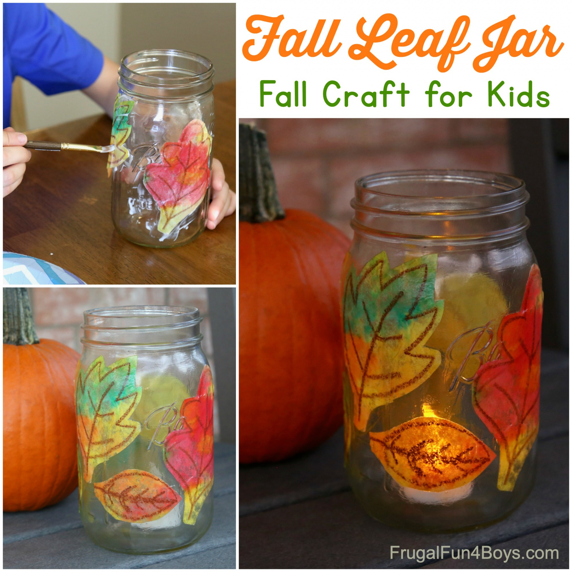 Fall Leaf Mason Jar Craft for Kids - Frugal Fun For Boys and Girls