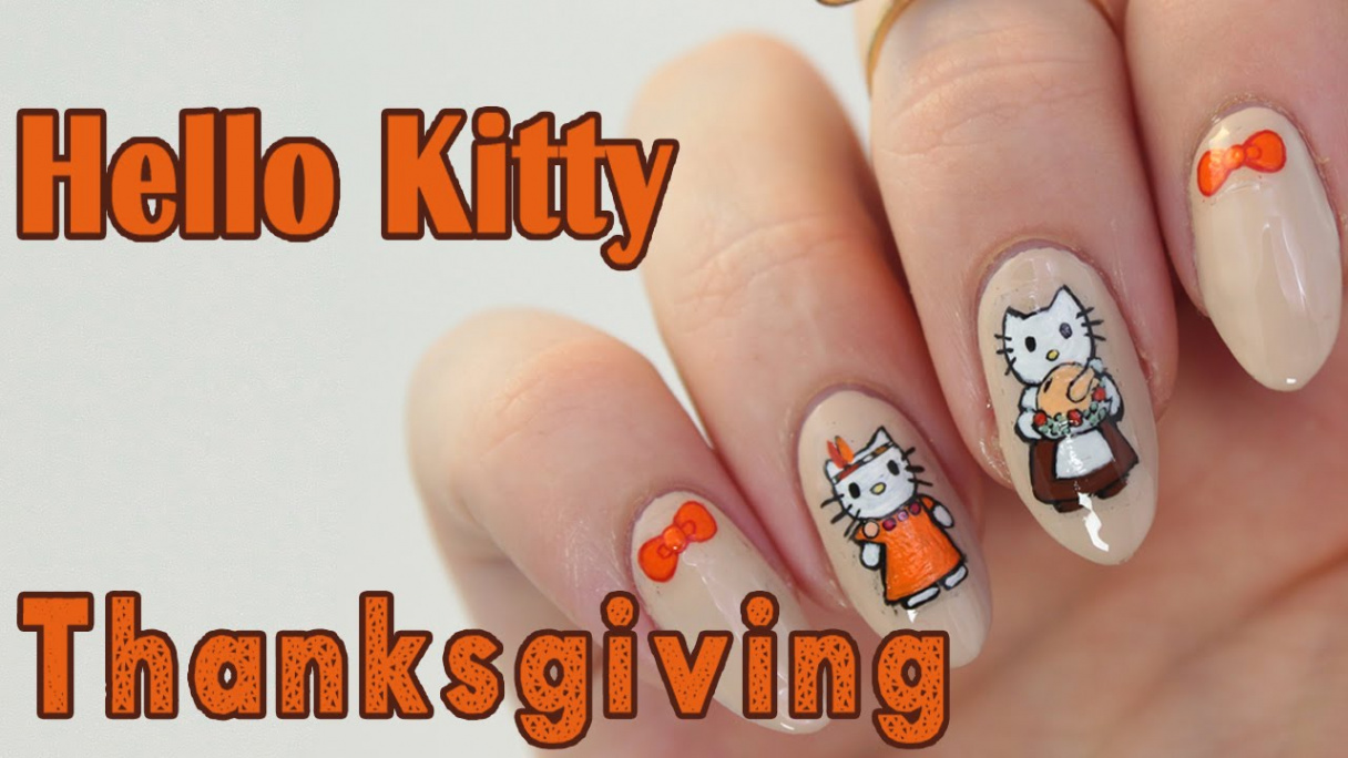 Hand Painted Hello Kitty Thanksgiving Nail Tutorial  Thanksgiving