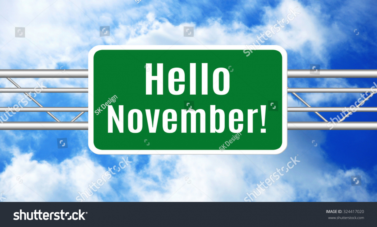 Hello November Green Road Sign Stock Photo   Shutterstock