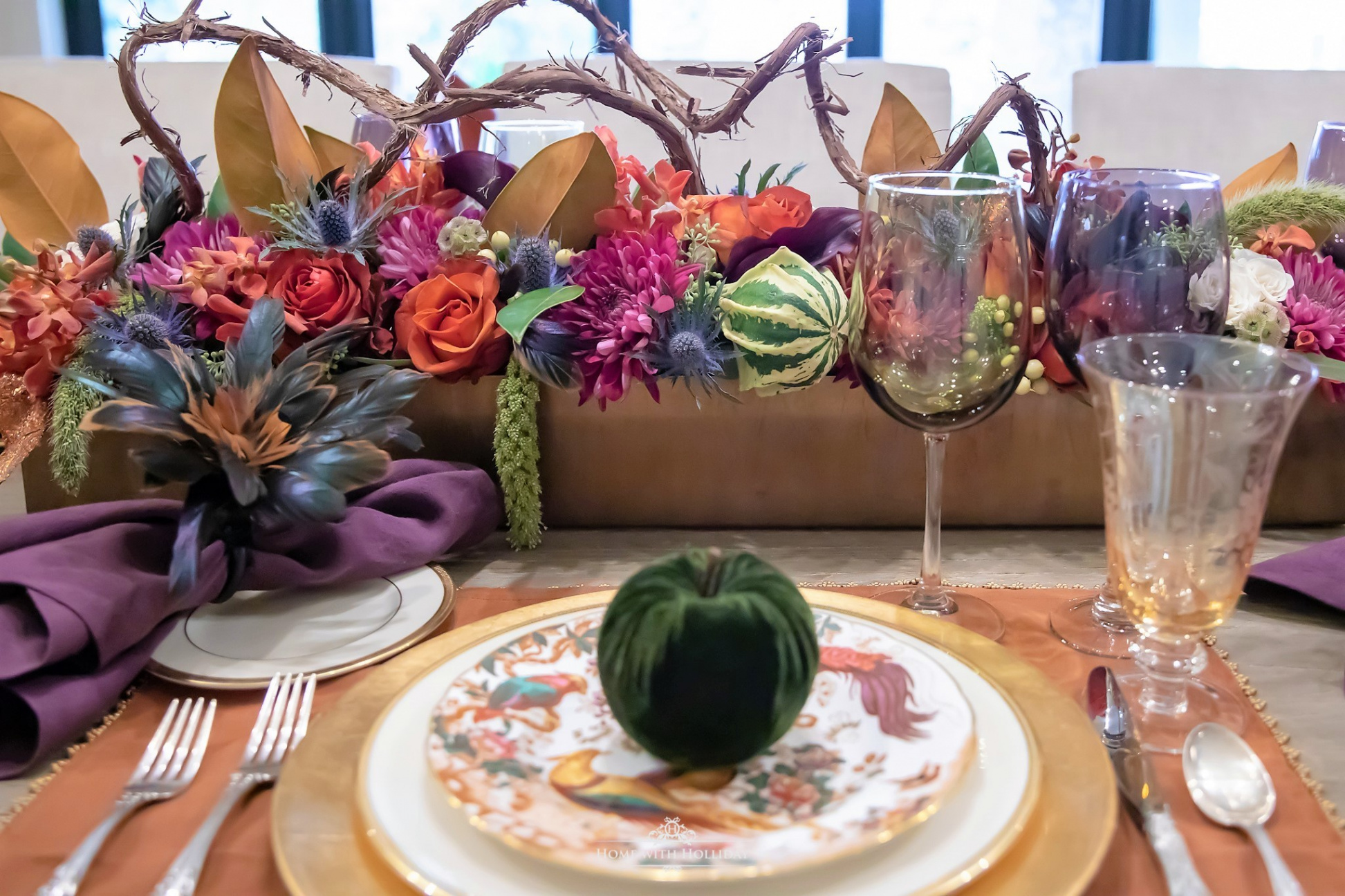 Jewel-Toned Thanksgiving Table Setting - Home with Holliday