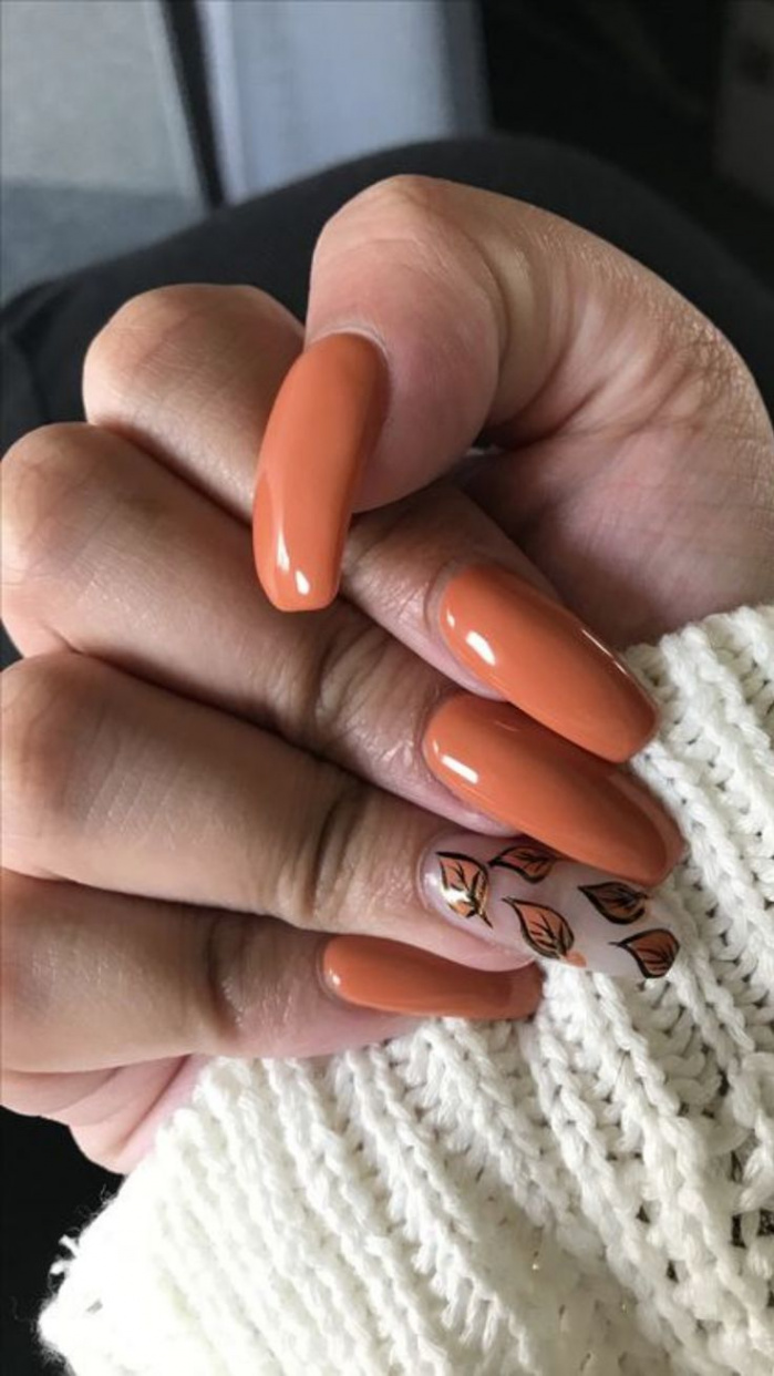 long orange and fallen leaf nail art  Nails, Wow nails, Ombre