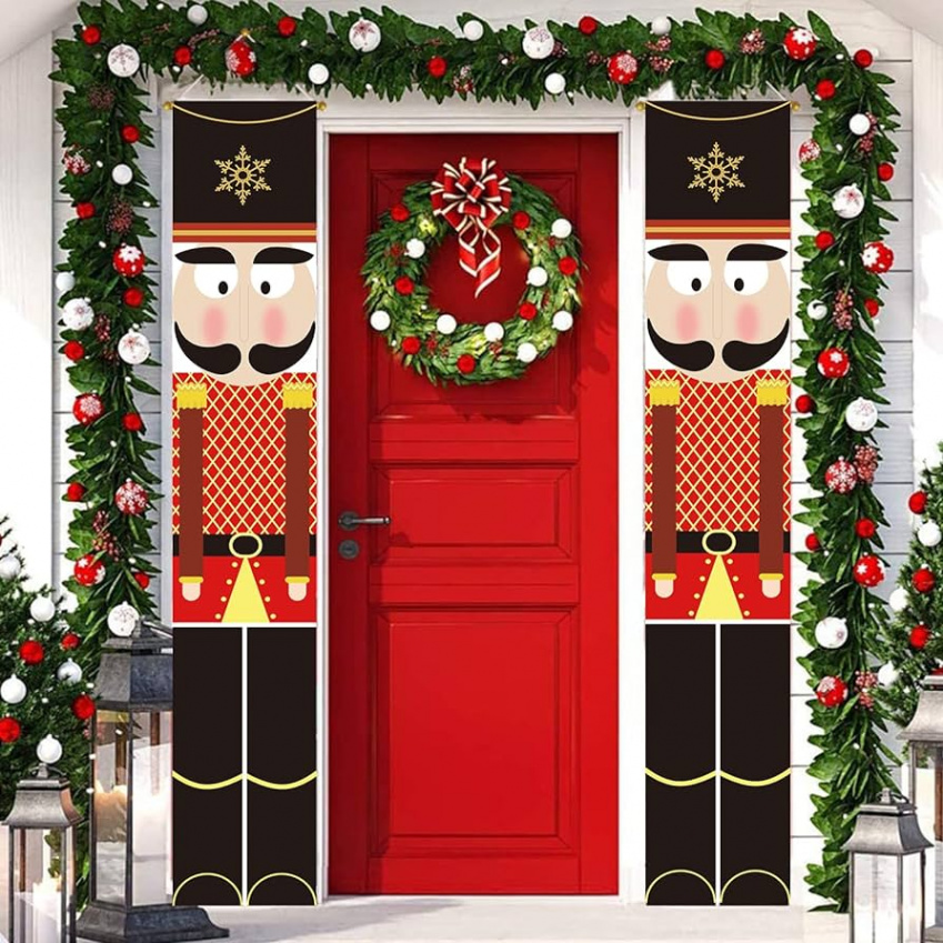 LUTAKU Nutcracker Christmas Banner Decorations Outdoor Christmas Decoration  Banner Soldier Model  Pieces Nutcracker Soldier Banner for Front Door