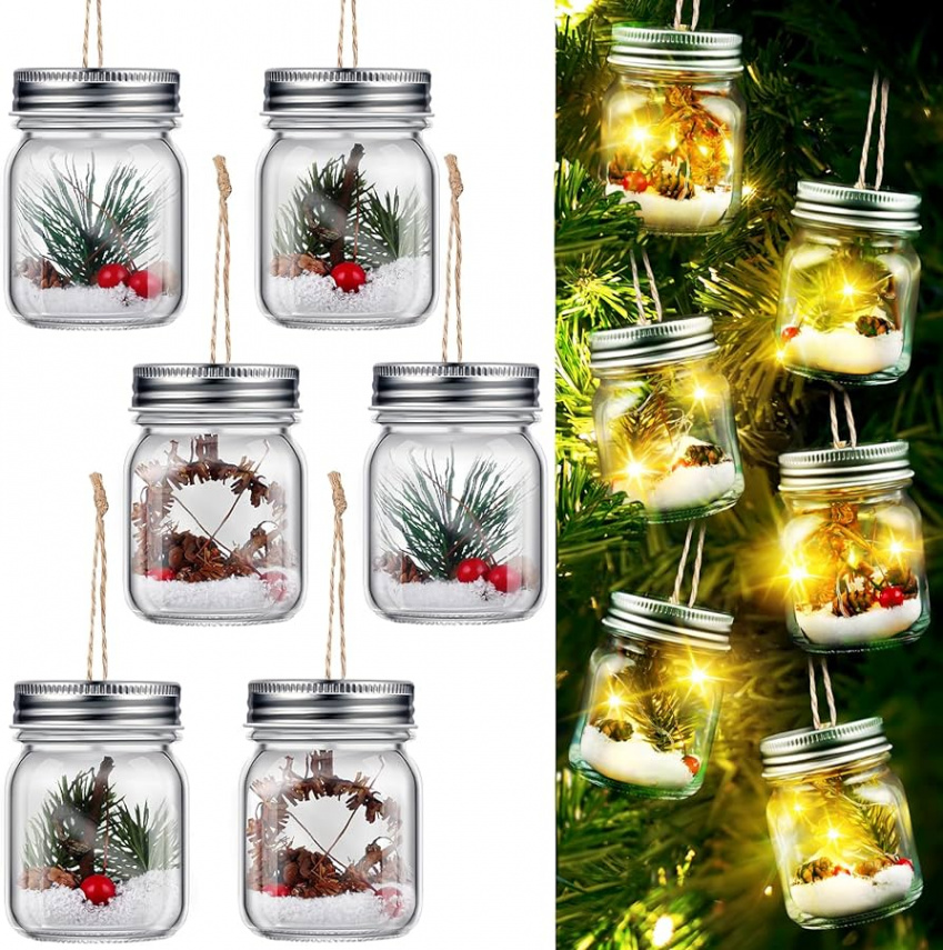 MTLEE Christmas Glass Bottle Ornaments and String Lights Transparent Glass  Ornaments DIY Fillable Glass Jars with Christmas Kit for Crafts DIY Home