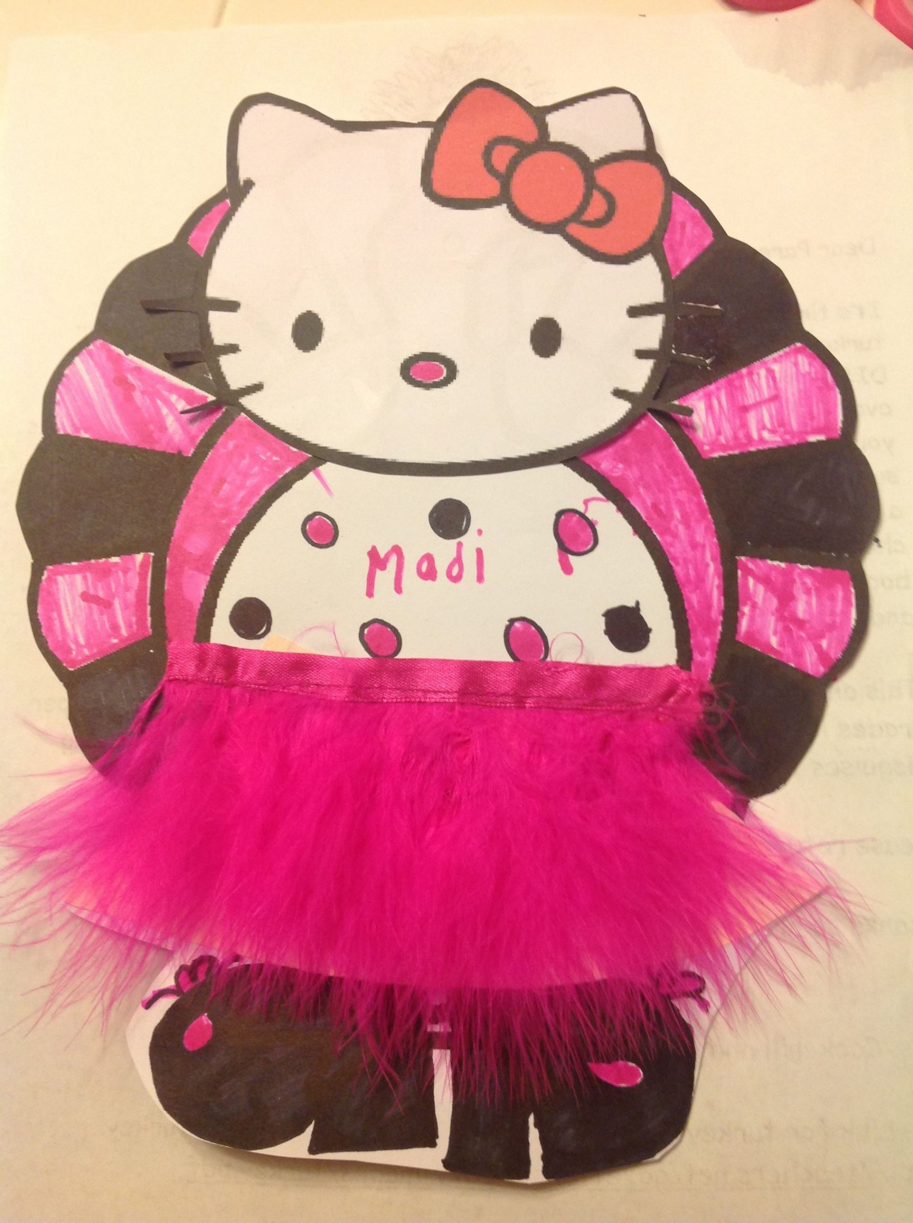 My daughters hello kitty turkey disguise for school! I posted the