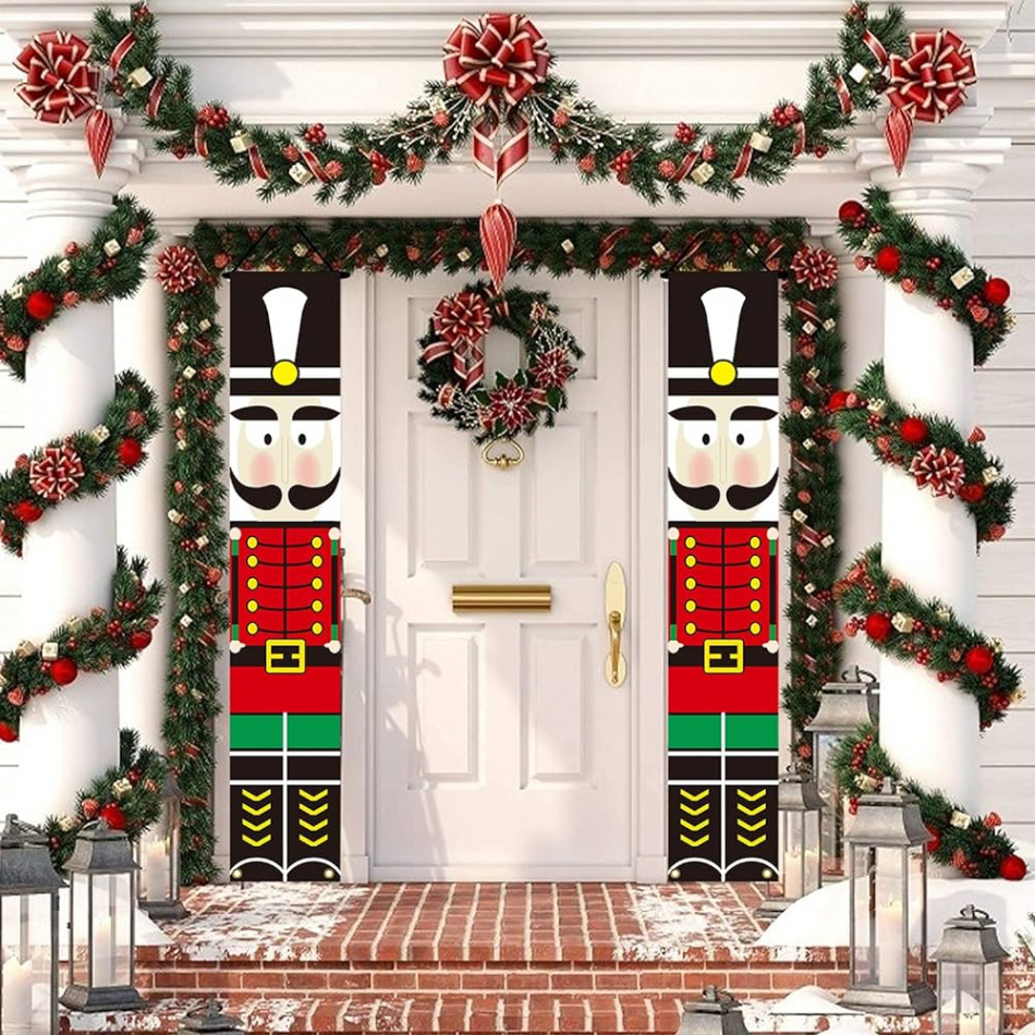 Pair Nutcracker Christmas Decoration - Outdoor Christmas Porch Hanging  Decorations Soldier Model Nutcracker Banner - Holiday Outdoor Indoor Kids