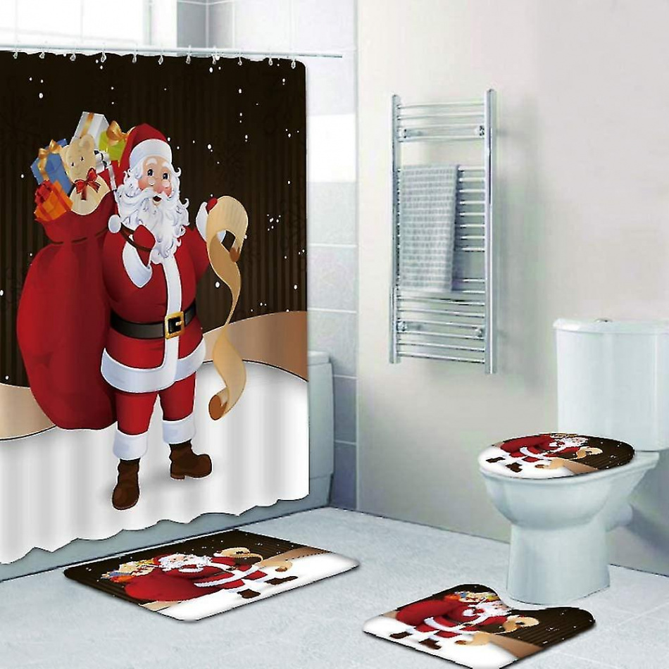 Pcs Christmas Bathroom Decorations Set Toilet Seat Cover Rug Shower  Curtain Sets Xmas Santa Claus Elk Snowman Bathroom Decor