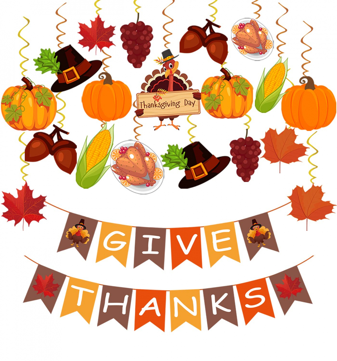 Pcs Thanksgiving Decorations Pre-Assembled GIVE THANKS Banner Hanging  Swirls for Indoor Outdoor Thanksgiving Decor Thanksgiving Decorations for  Home