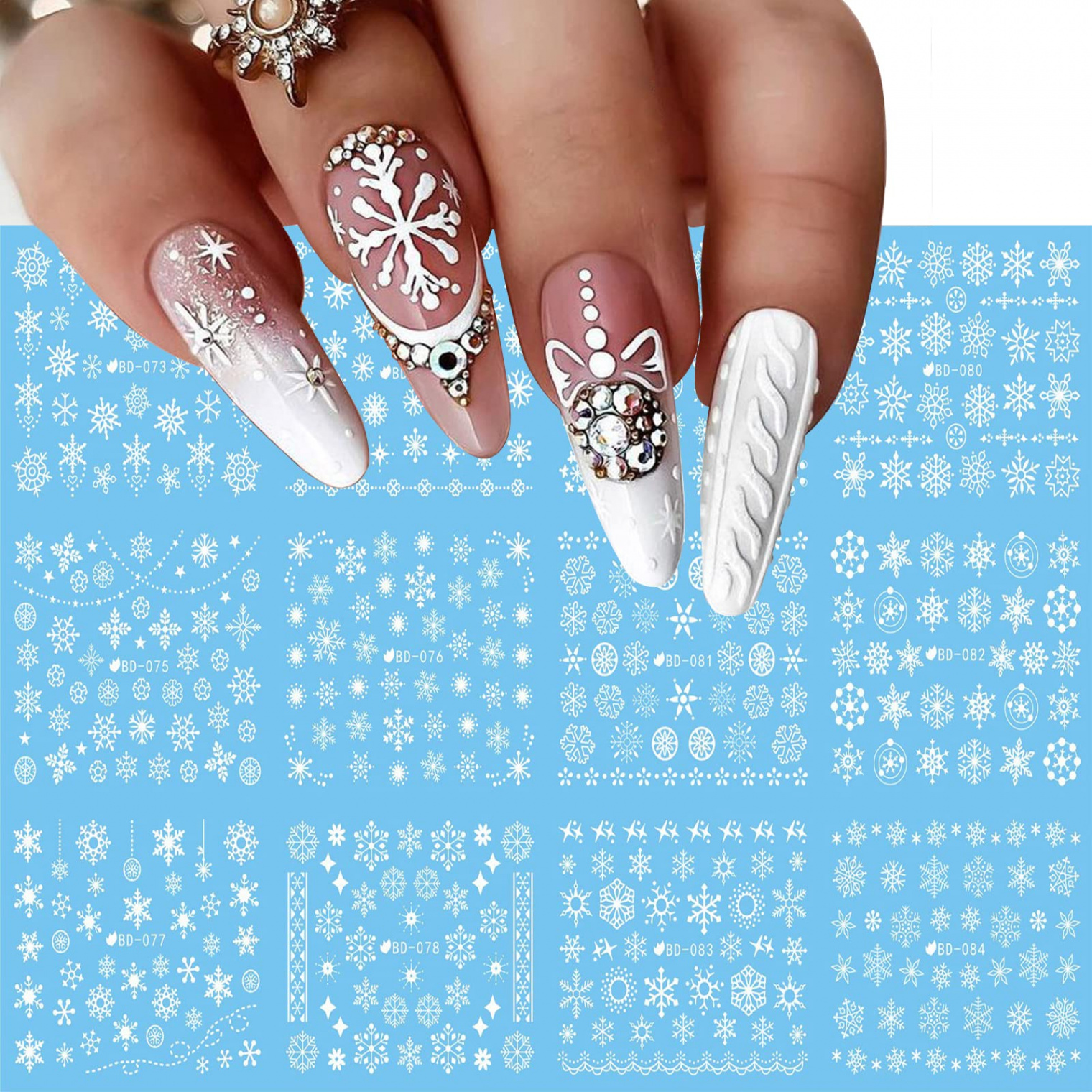 PCS Water Snowflake Nail Art Stickers Decals White Winter Snow Nail  Decals Water Transfer Christmas Nail Supplies for Women Nail DIY Design