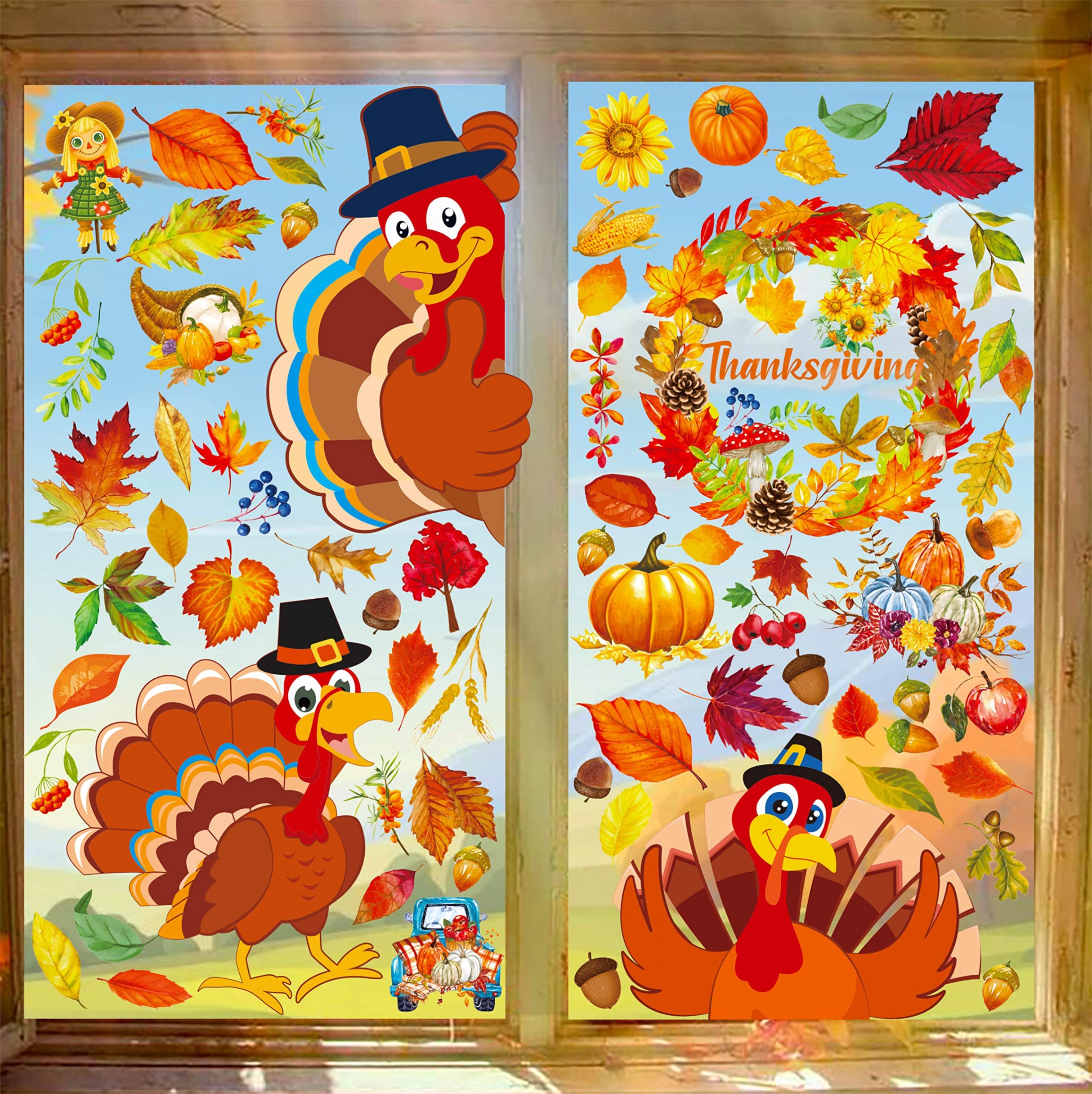 Pieces Autumn Decoration Thanksgiving Window Stickers - Autumn  Decorations for Home Autumn Leaves Turkey Stickers Party Supplies