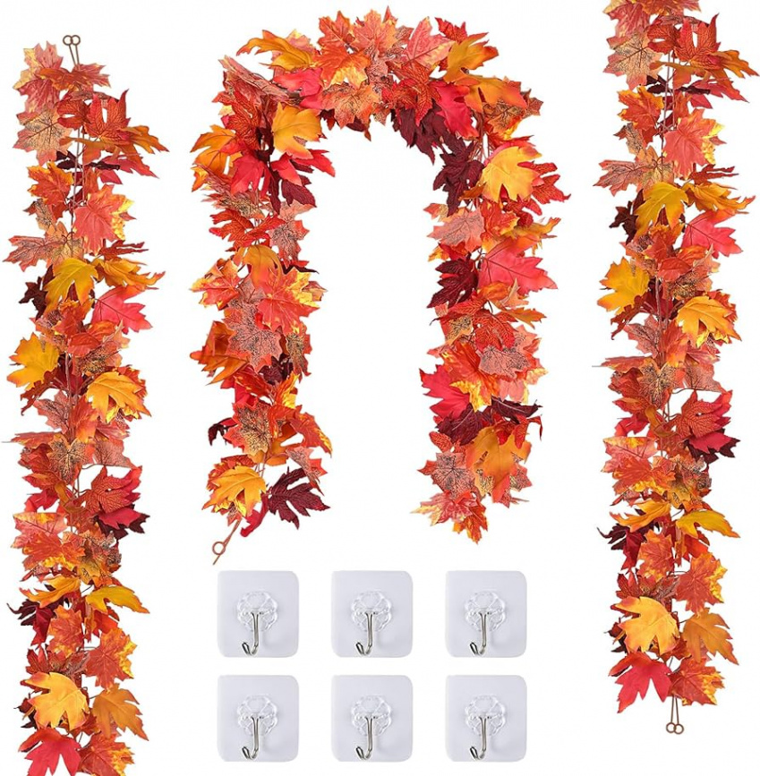 Pieces Autumn Home Decor Autumn Leaves Garland Thanksgiving Decorations  Indoor Outdoor ft/Piece Thanksgiving Door Decoration (Red)