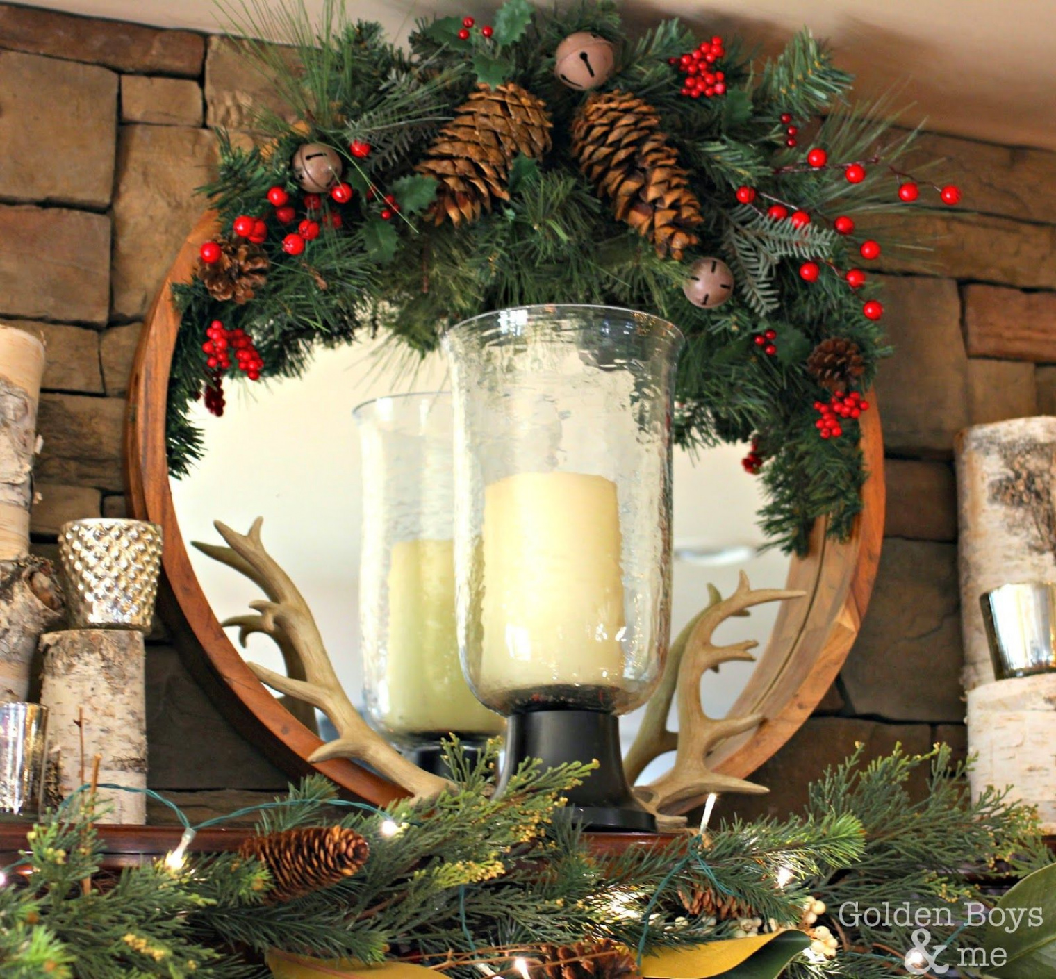 Rustic Christmas Mantel  Christmas mirror, Christmas mirror