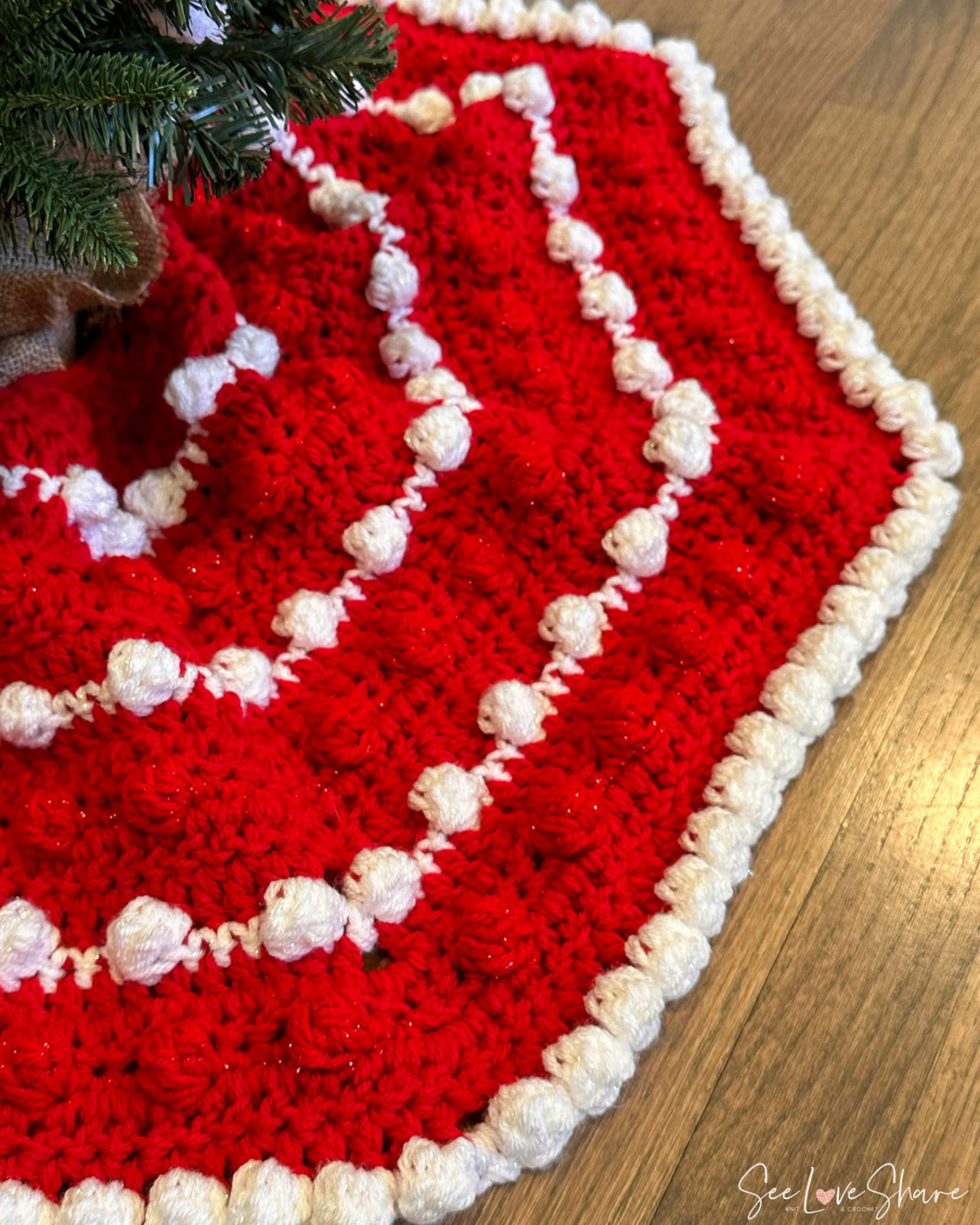 SeeLoveShare  Bobble Stitch Christmas Tree Skirt – Free Crochet