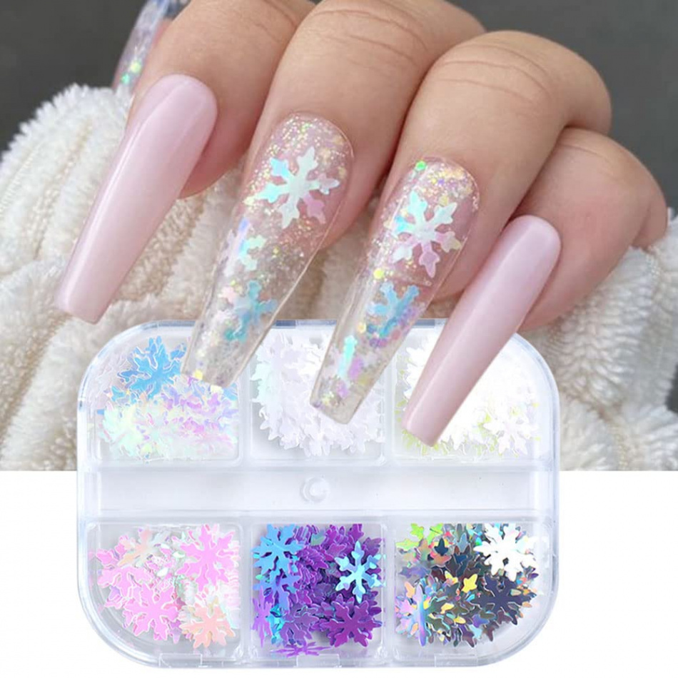 Snowflakes Nail Glitter Sequins D Holographic Winter Snowflakes Nail  Sequins Flakes Laser Christmas Stickers Decals Nail Design for Acrylic  Nails Art