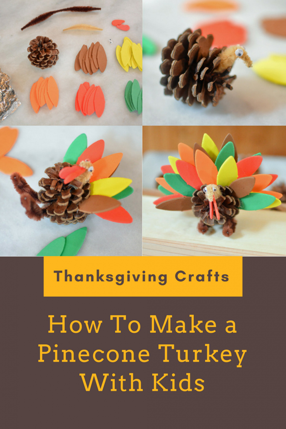 Thanksgiving Crafts for Kids - How to Make A Pinecone Turkey