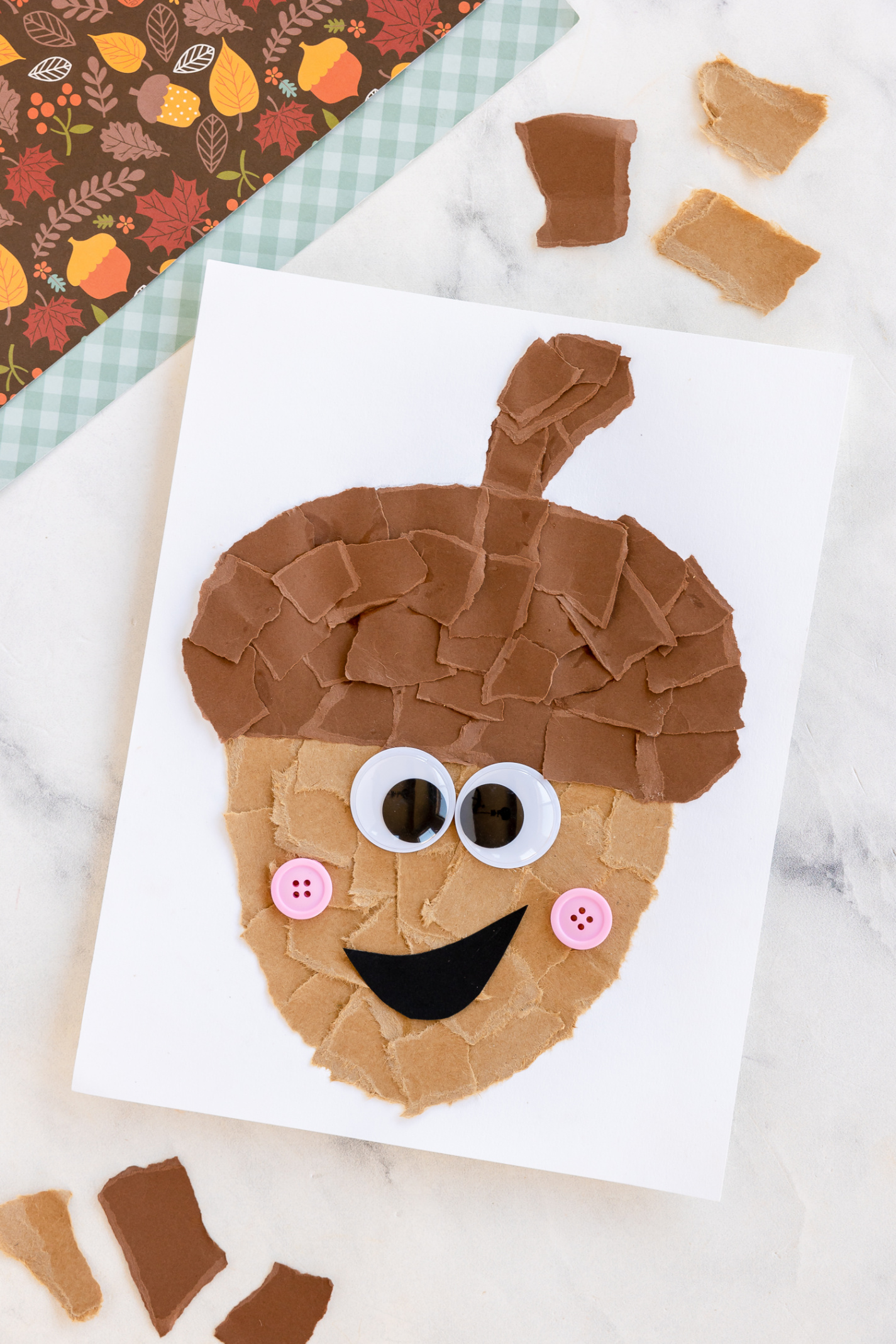 Torn Paper Acorn Craft - Made To Be A Momma