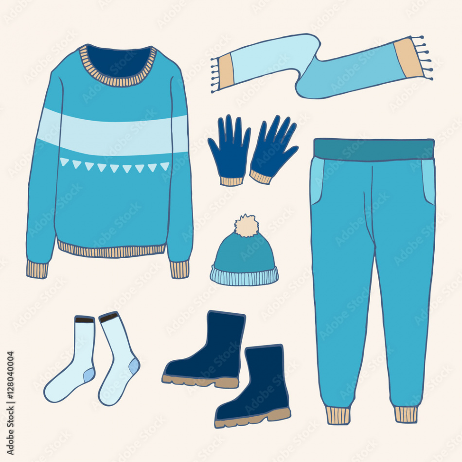 Winter clothes set,Outline hand drawing doodles Stock-Vektorgrafik