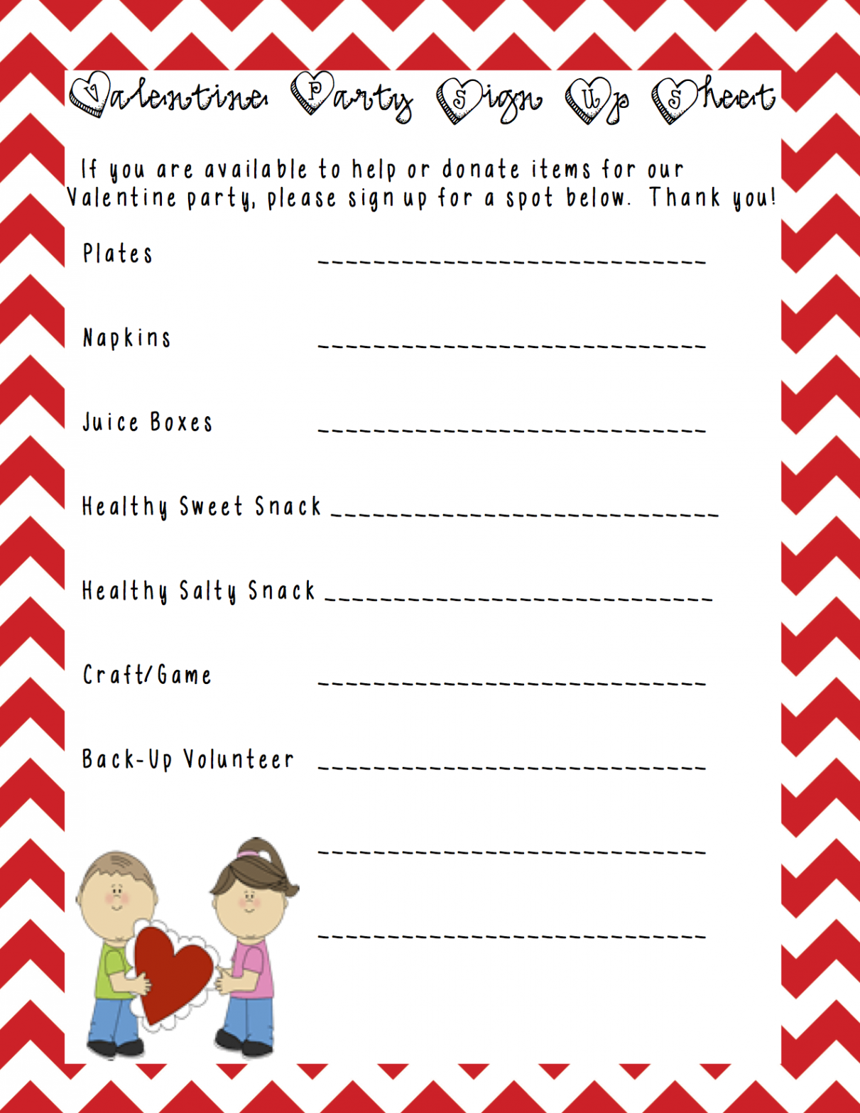 A sample class party sign-up sheet that I made