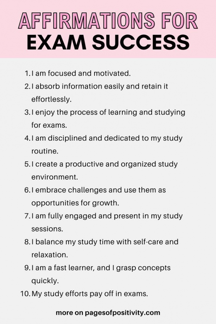 Affirmations for Exam Success in   Exam motivation quotes