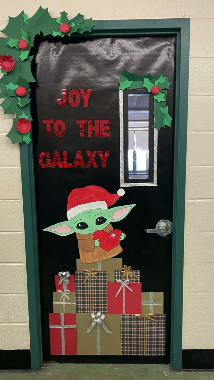 Baby Yoda Holiday Classroom Door  Christmas classroom door, Door