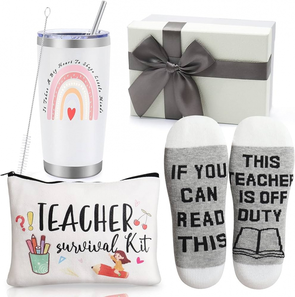 Best Teacher Appreciation Gifts oz Insulated Tumbler for Women Teachers  Unique Gift Ideas for Students - Funny Socks Box for New Teachers,