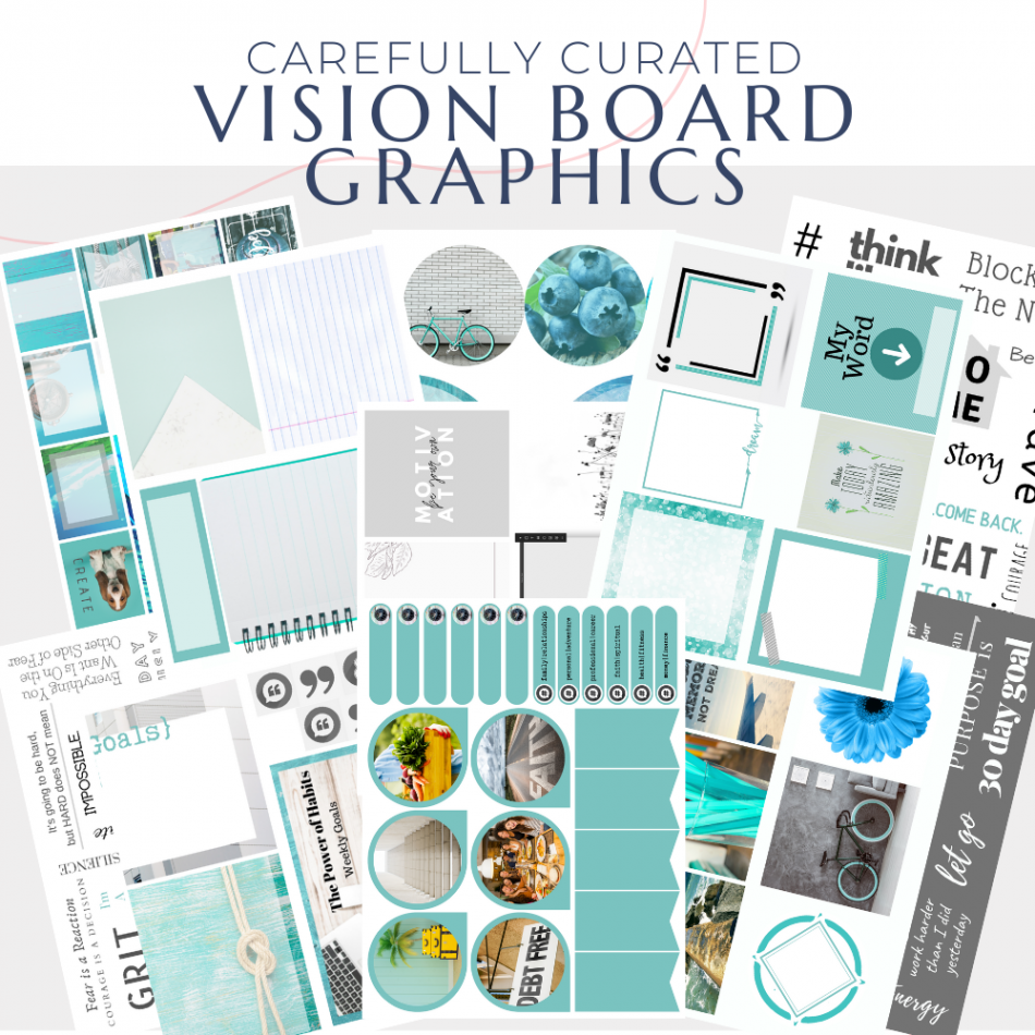 Blue themed vision board kit incl workbook, foam board and