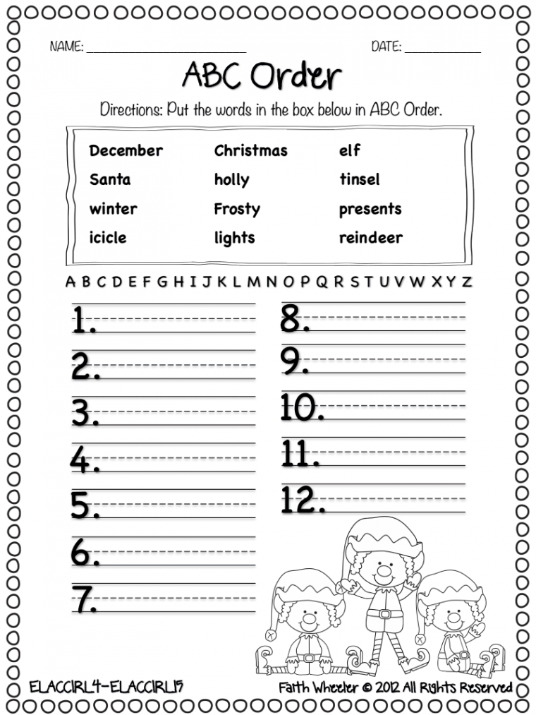 Christmas ABC order  Thanksgiving school, Abc order worksheet