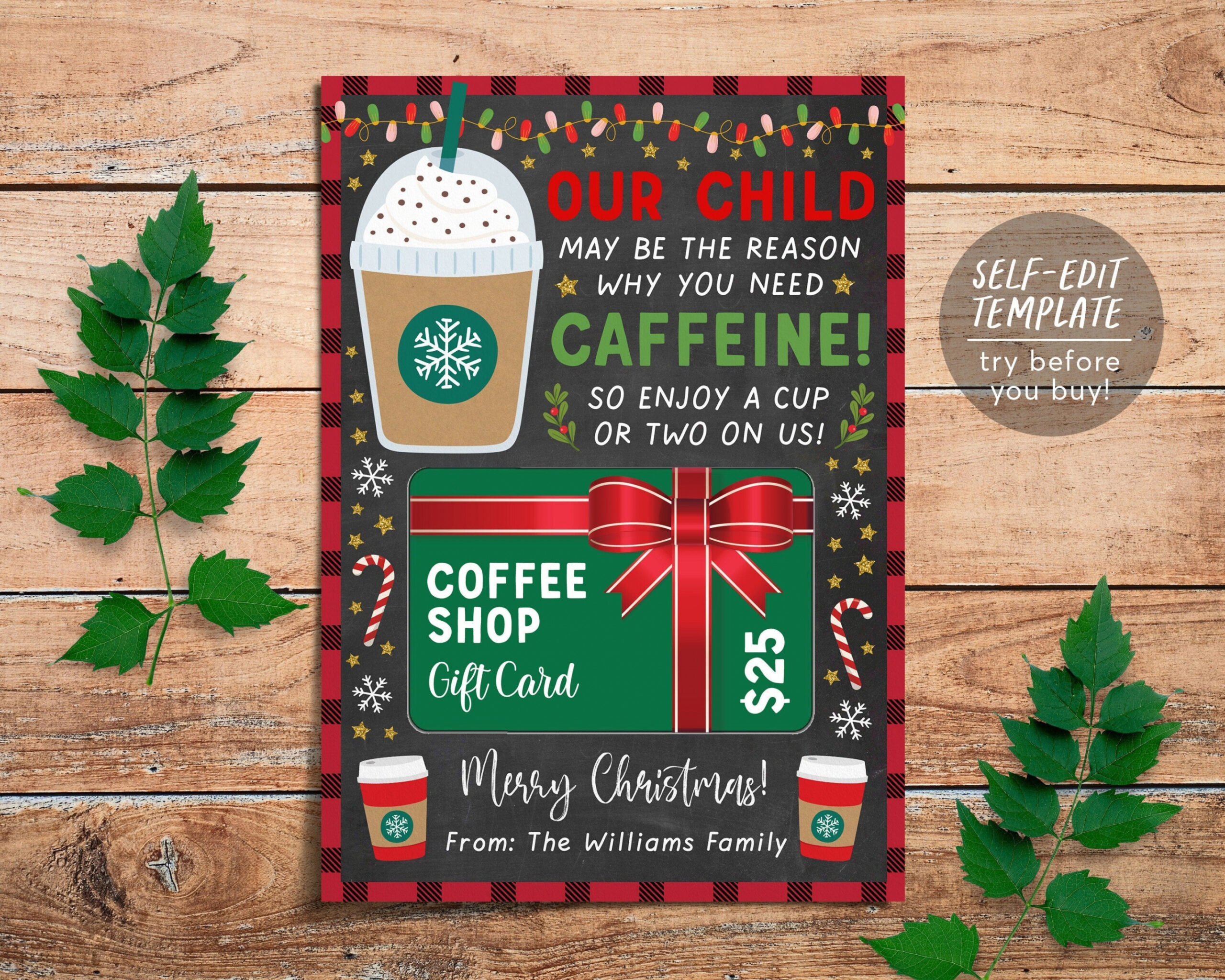 Christmas Coffee Gift Card Holder Editable Template, Holiday Funny Thank  You Gift For Teacher Babysitter Gift Daycare, Thanks a Latte