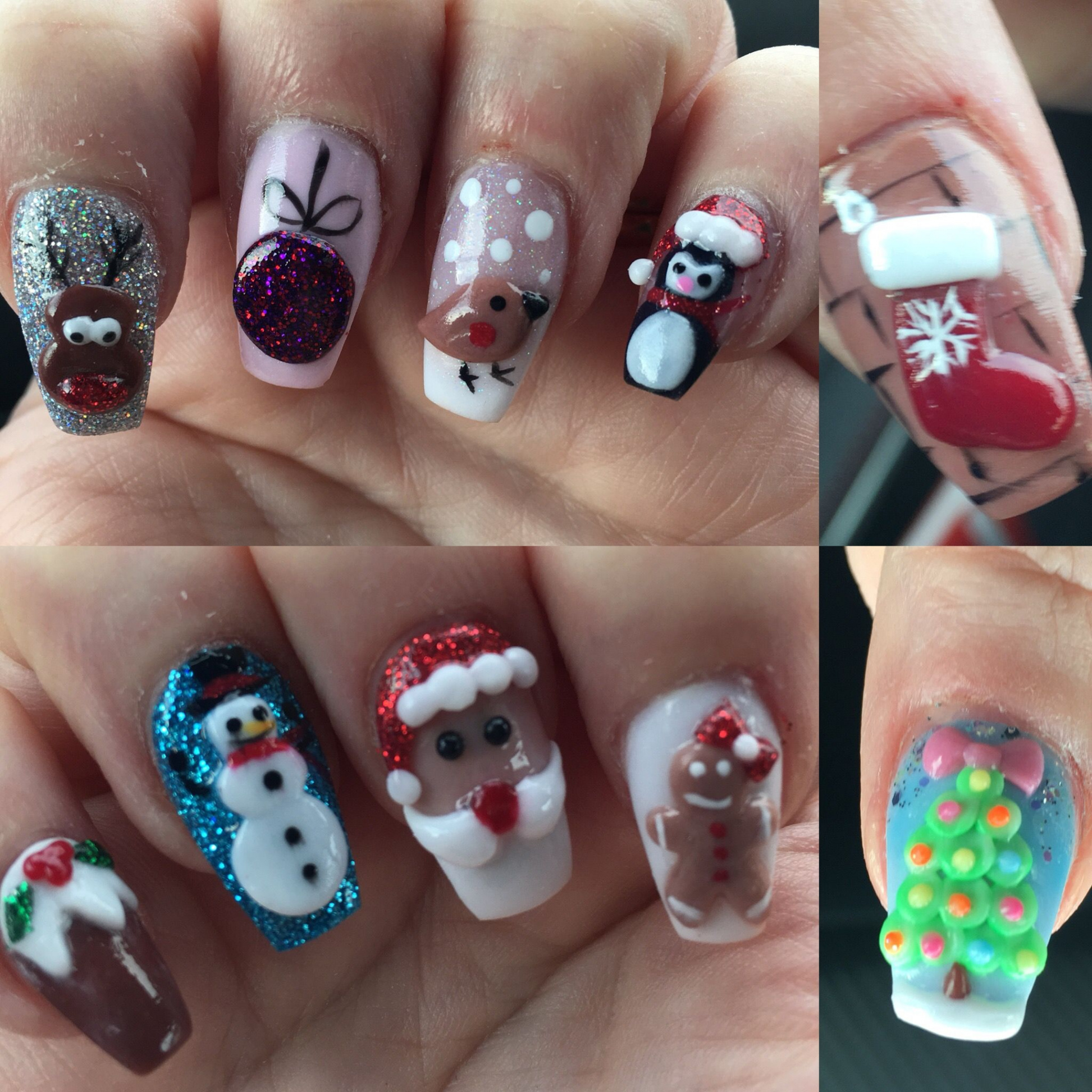 Christmas d Nails! Acrylic! Love them! 🎄🎅🏼❄️  Diseño