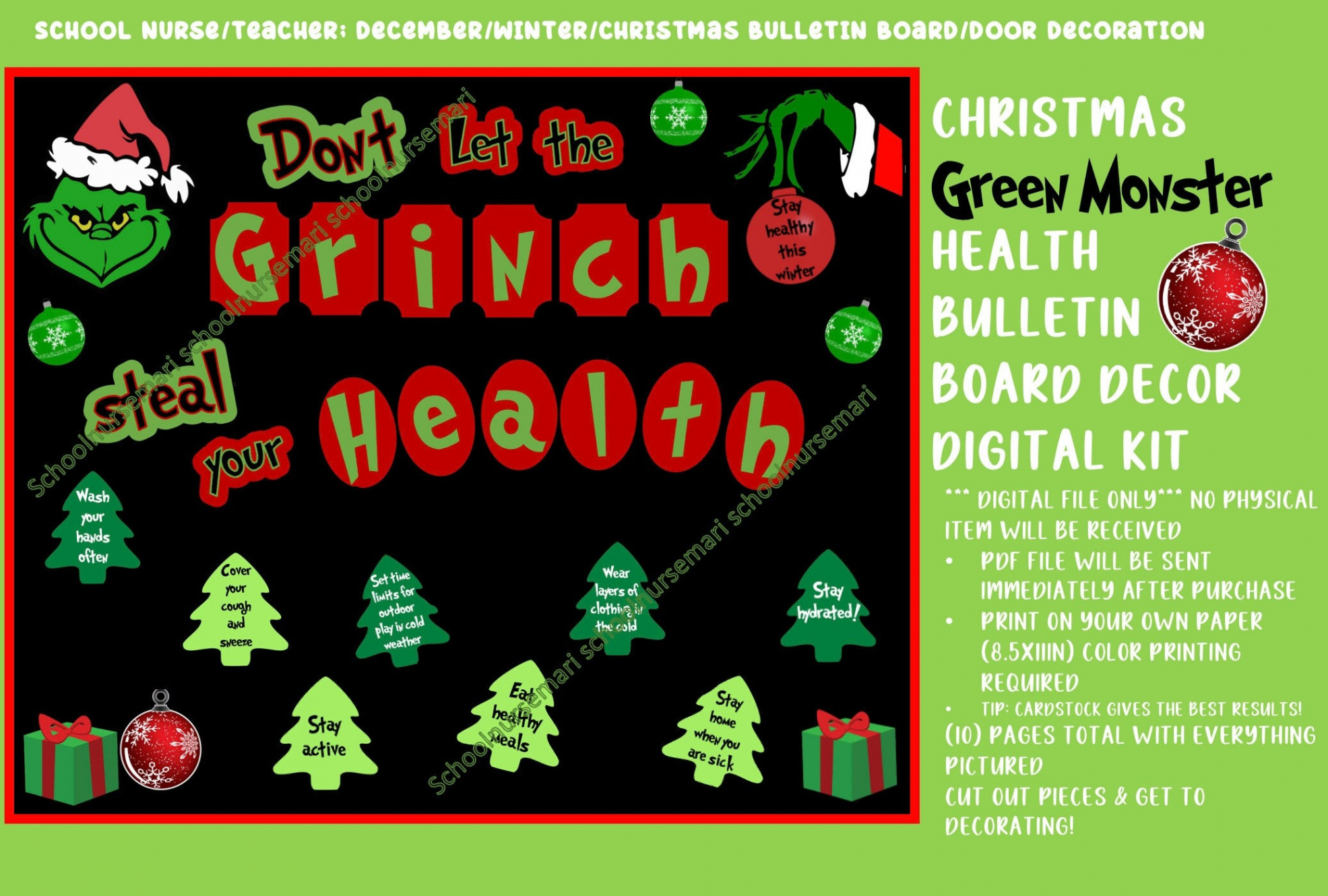 Christmas/december/winter Health Bulletin Board/door Decor Kit for