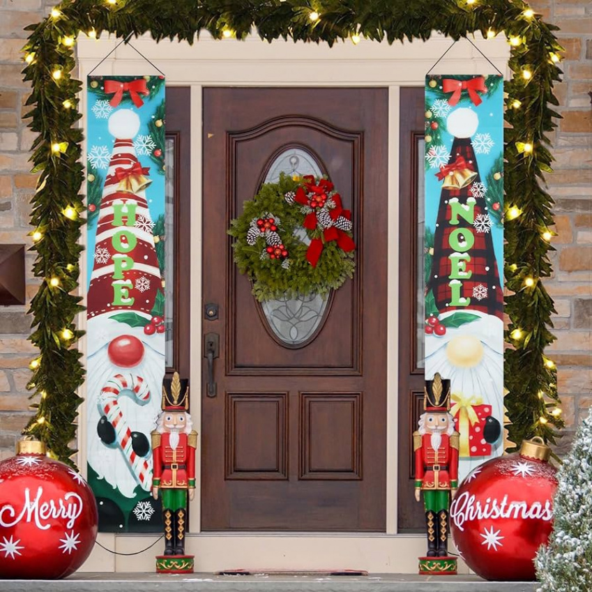 Christmas Decorations for the Home, hogardeck Merry Christmas Decorations  Porch Sign, Gnome, Noel, Hope & Gift Outdoor Indoor Hanging Banner, Winter