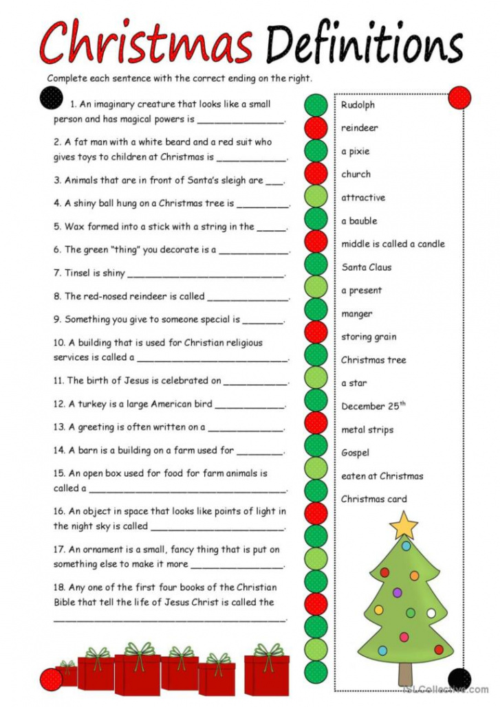 Christmas Definitions (key included): English ESL worksheets pdf