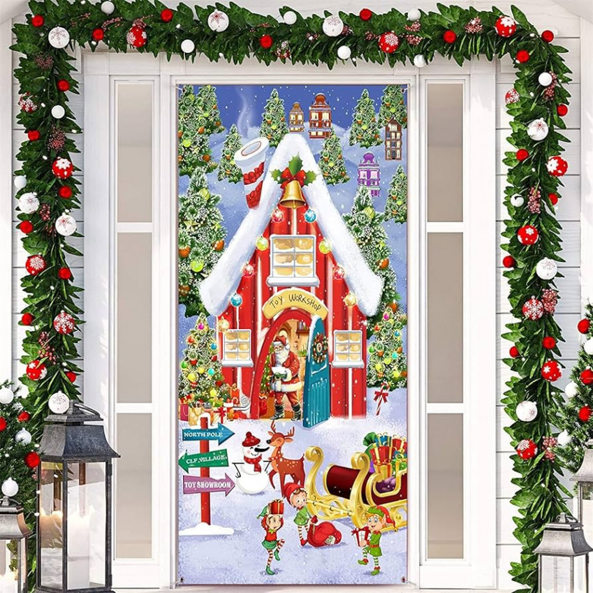 Christmas Door Decoration Fabric Christmas Banner Snow Winter