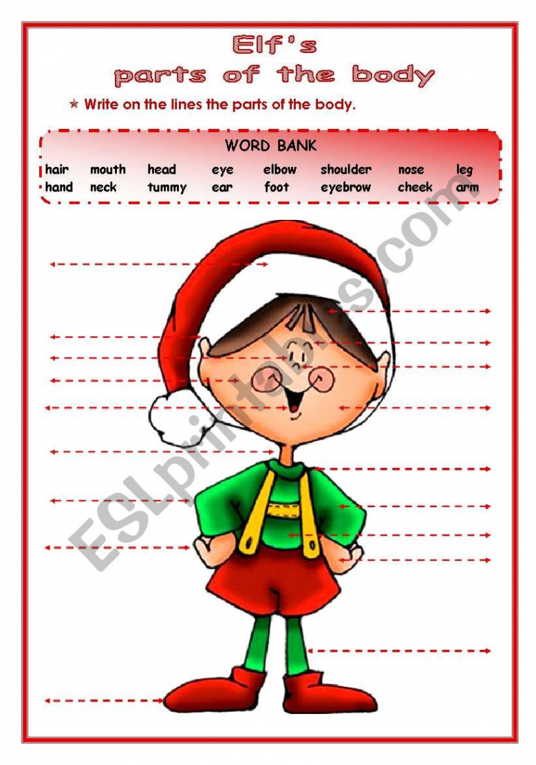 Christmas - Elf´s - Parts of the Body - ESL worksheet by blizzard