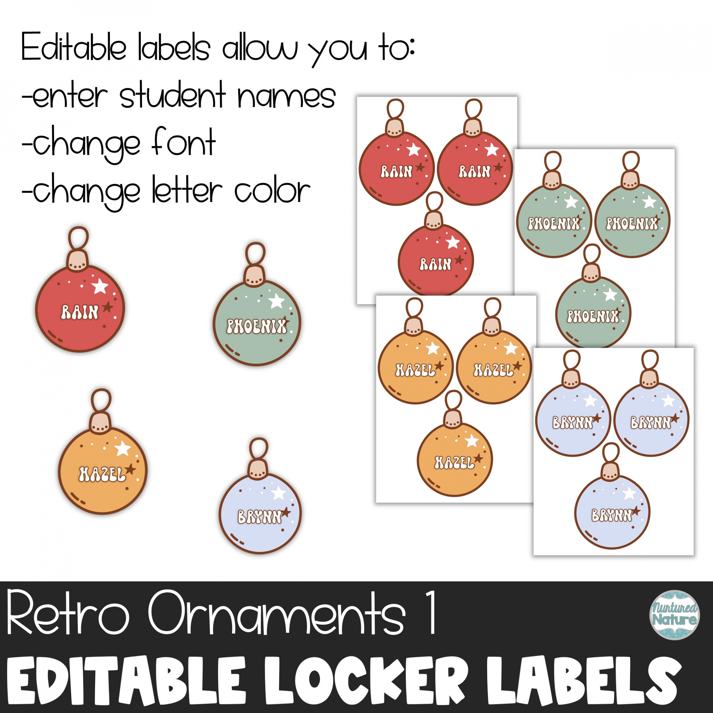 Christmas Name Tags - Editable Locker Labels or Cubby Tags - Retro