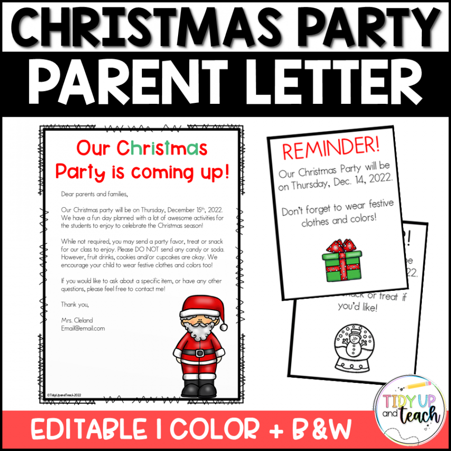 Christmas Party Letter for Parents  Made By Teachers