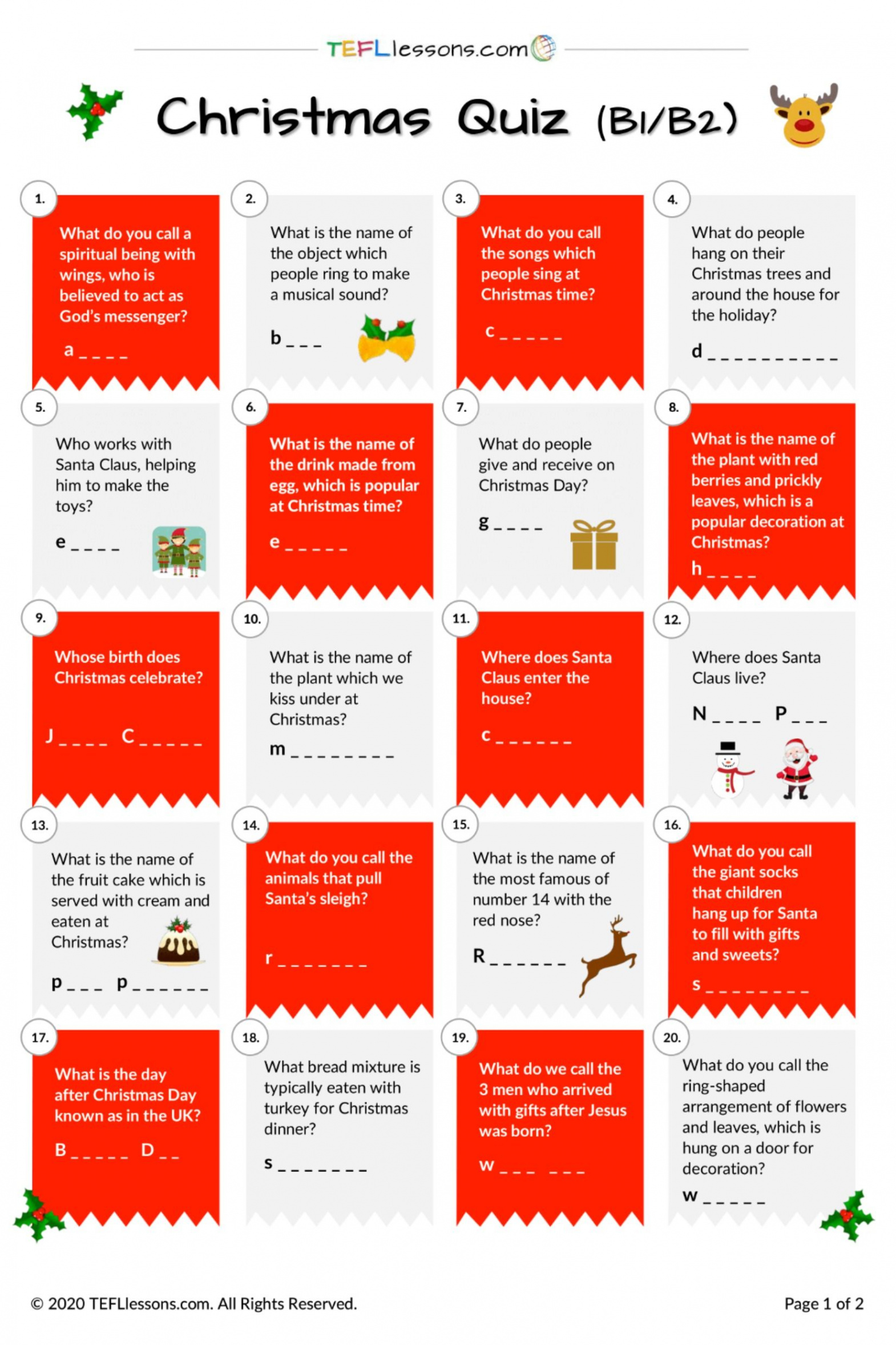 Christmas Quiz B/B - TEFL Lessons - tefllessons