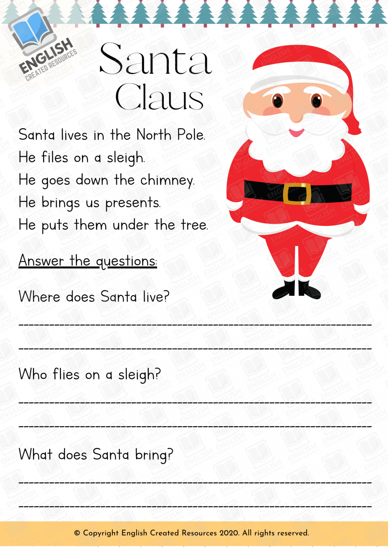 Christmas Reading Comprehension Grade  – English Created Resources