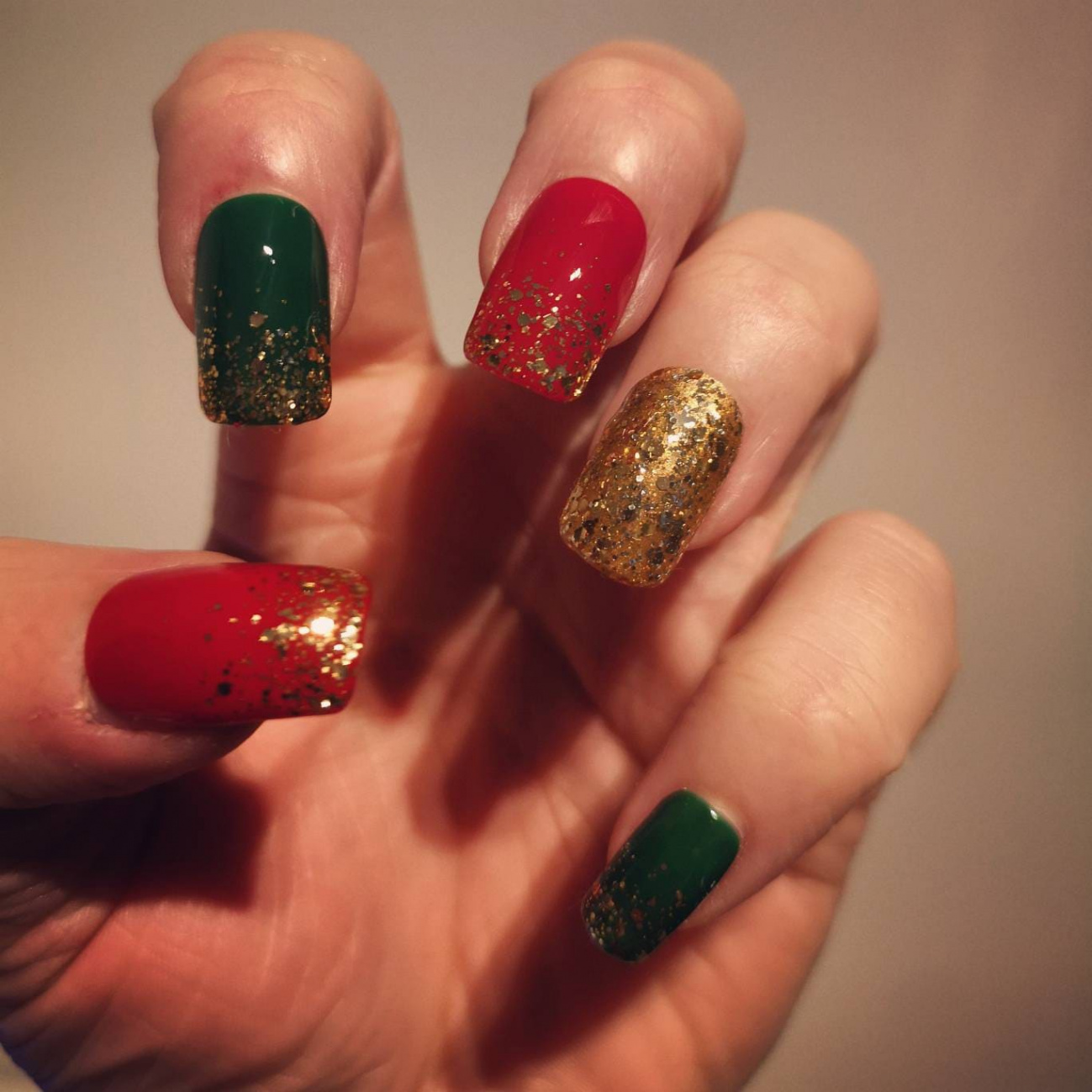 Christmas Red Green Gold Press On False Nails Christmas - Etsy